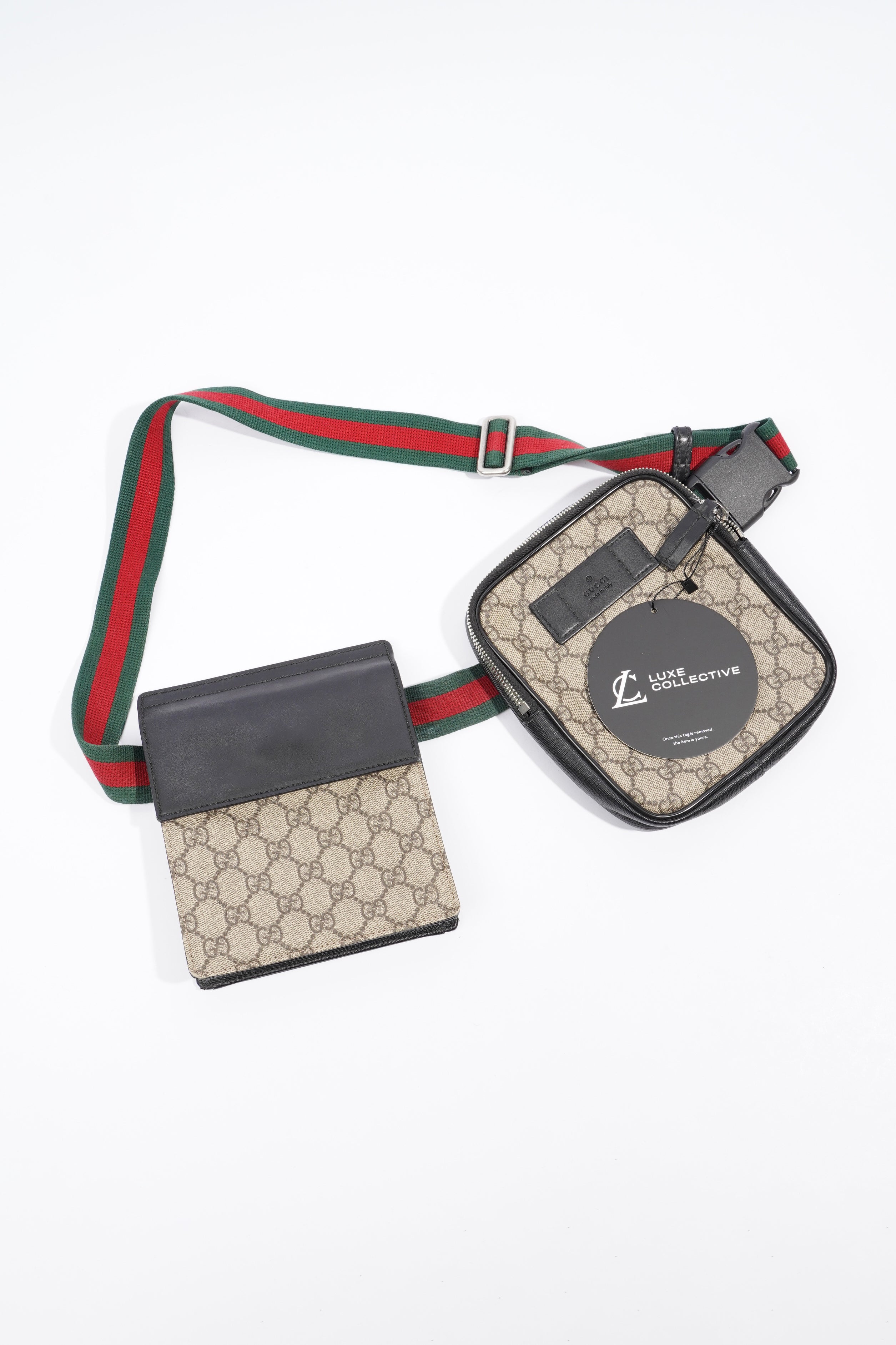 Gucci GG Supreme Monogram Web Belt Bag Black Monogram Canvas