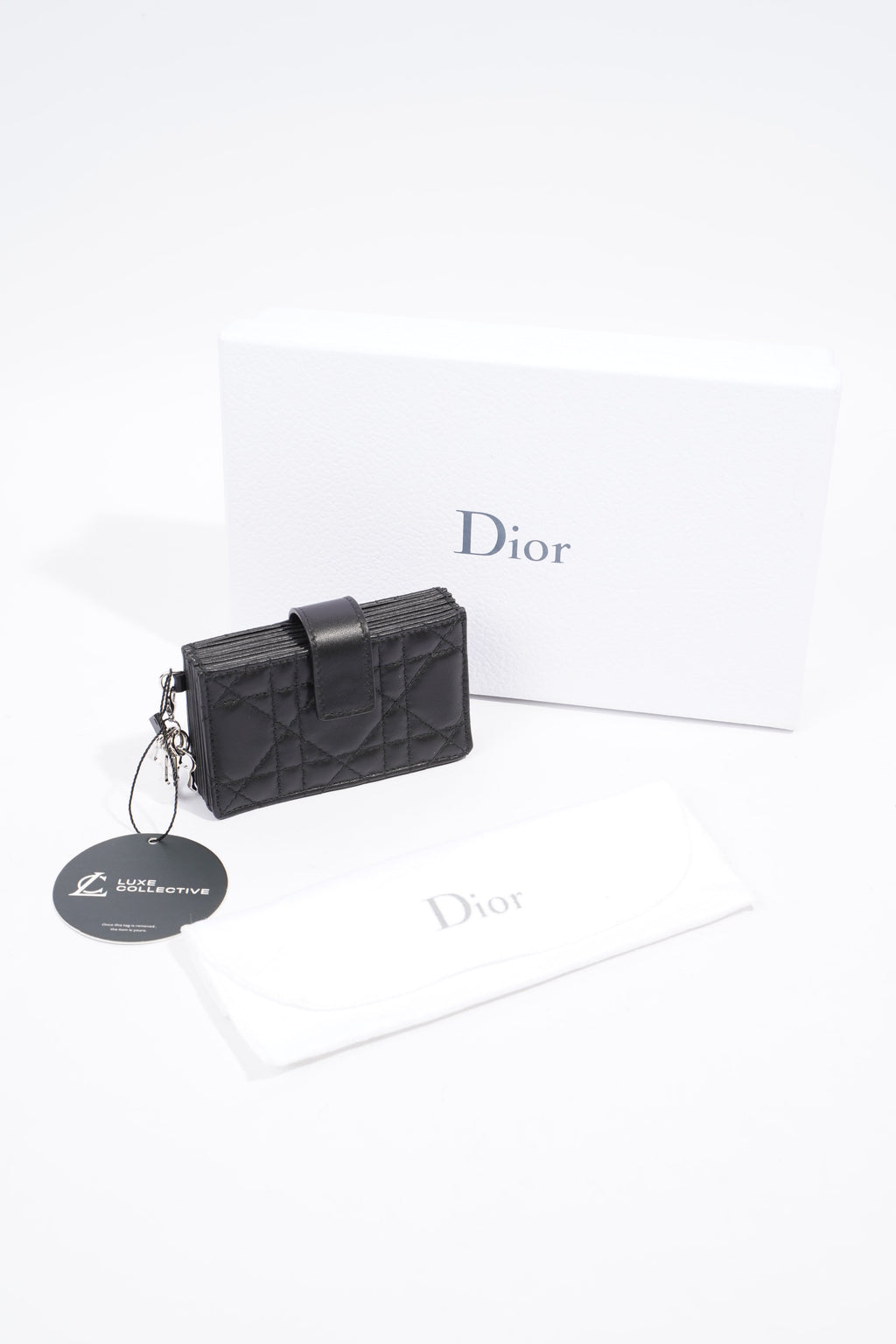 Christian Dior Lady Dior 5-Gusset Card Holder Black Lambskin Leather
