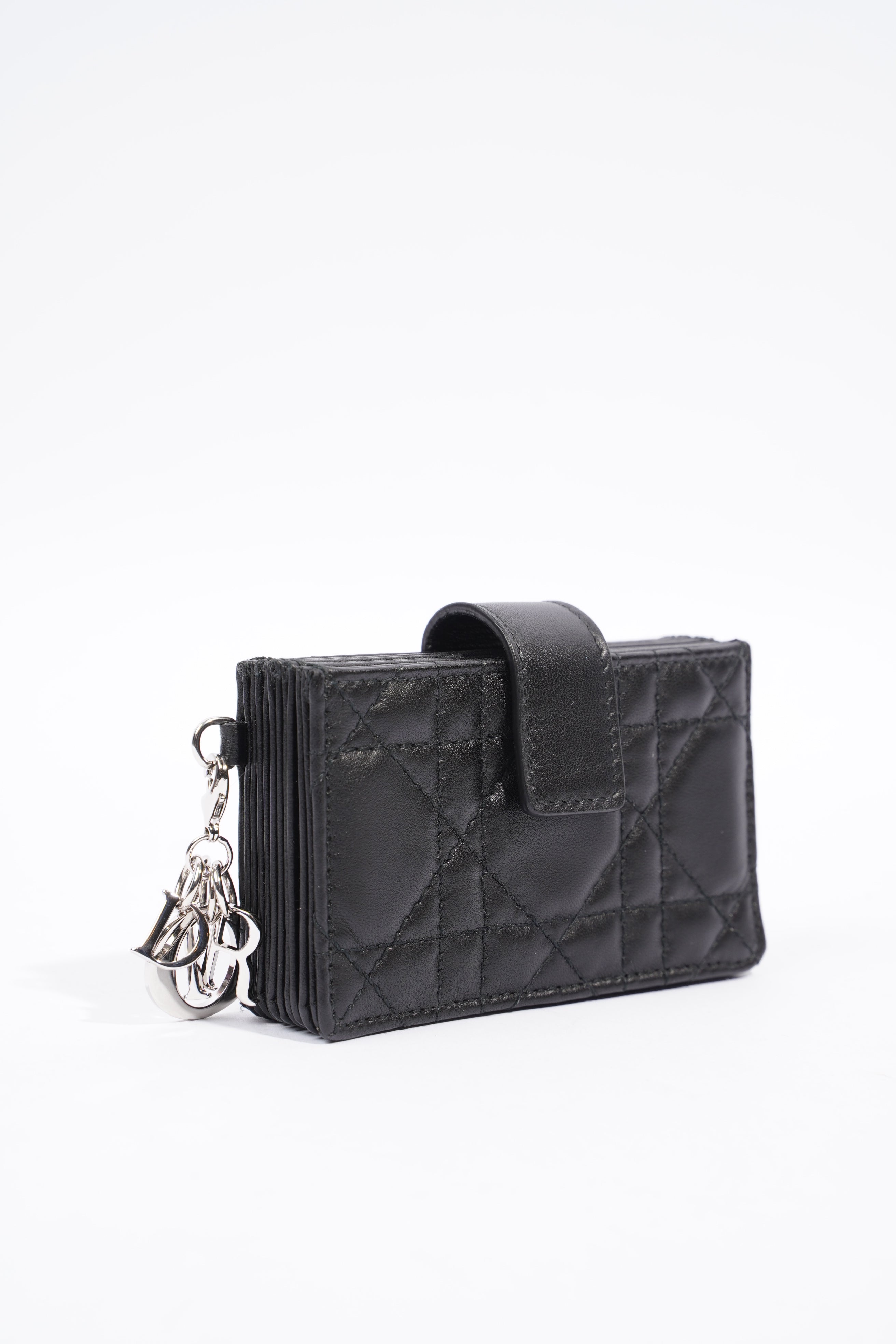 Christian Dior Lady Dior 5-Gusset Card Holder Black Lambskin Leather