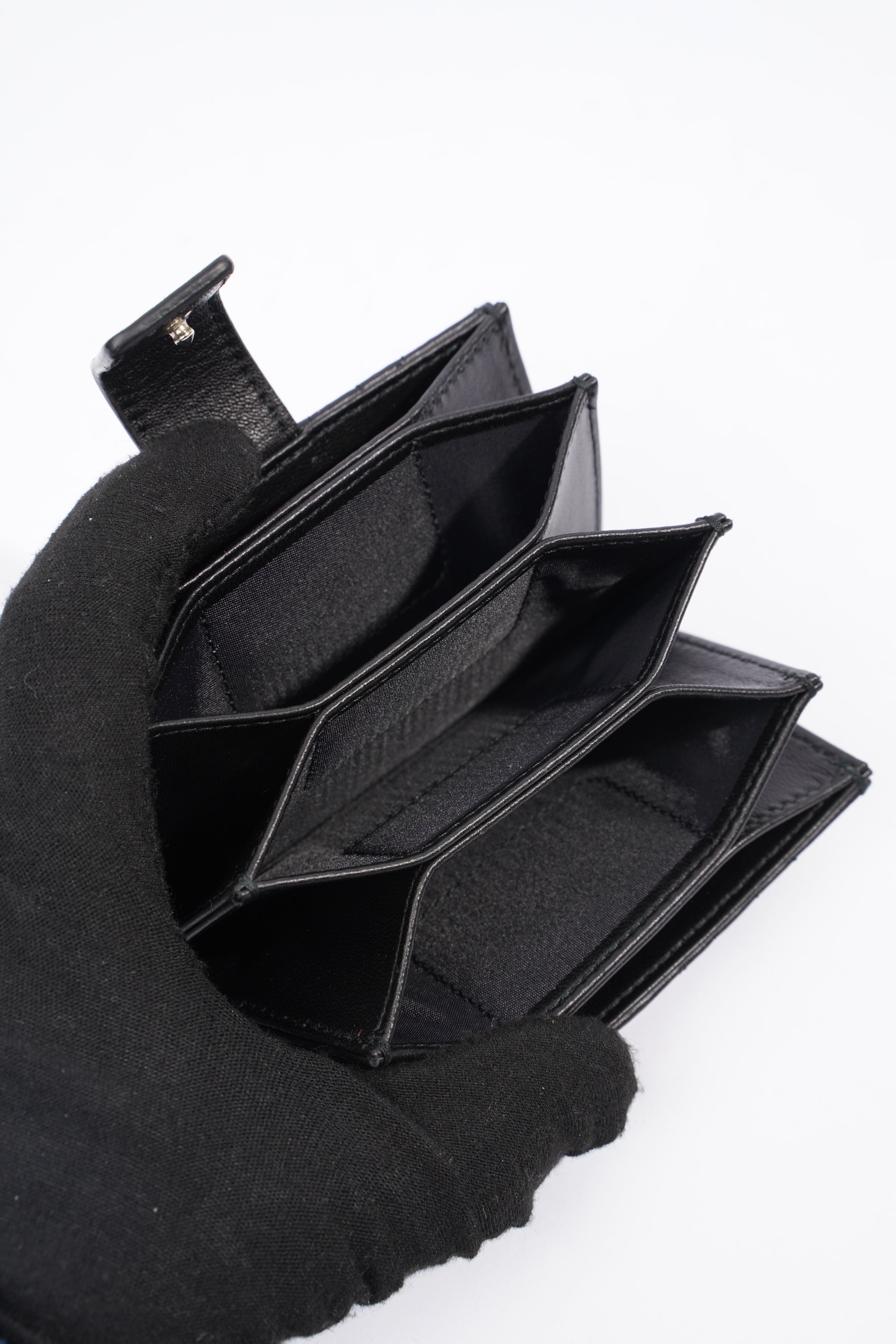 Christian Dior Lady Dior 5-Gusset Card Holder Black Lambskin Leather
