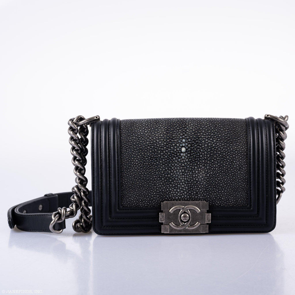 CHANEL Galuchat Stingray Small Boy Flap Black Bag