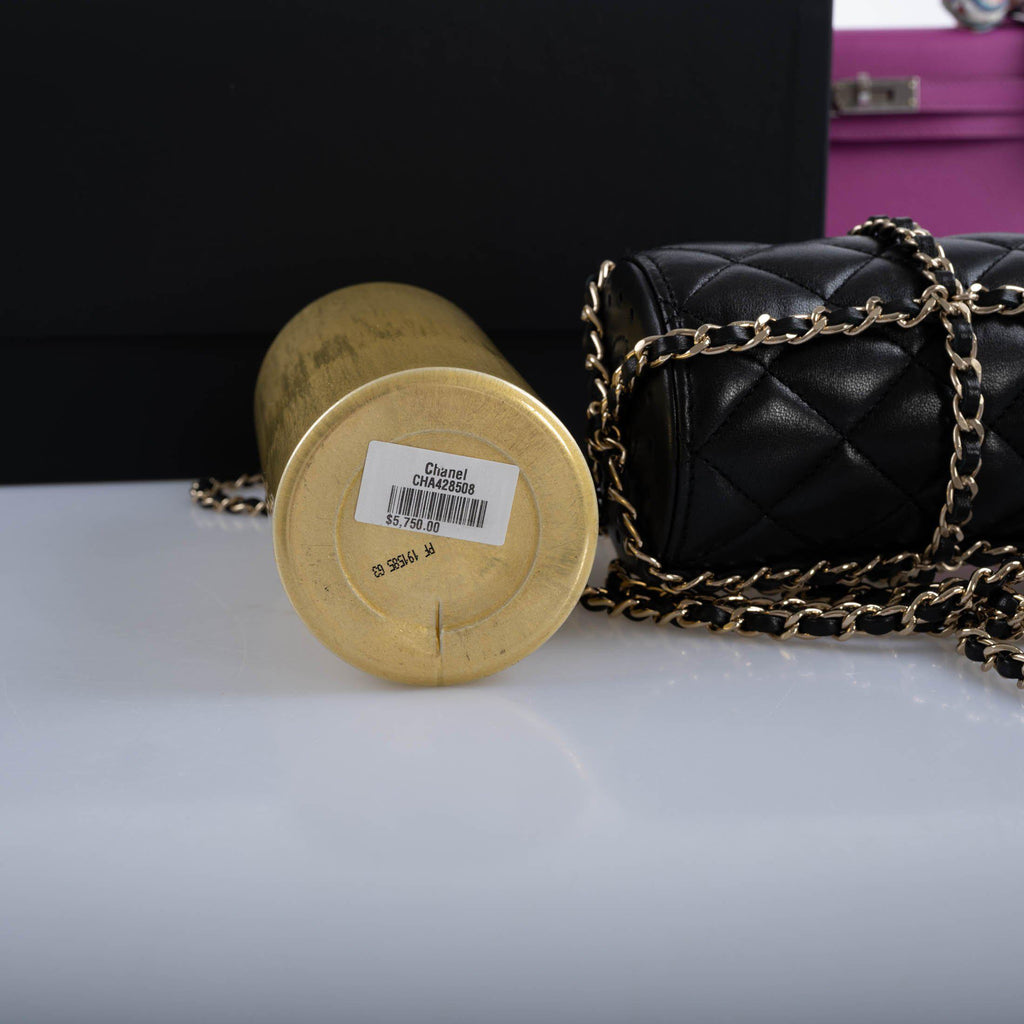 CHANEL Lambskin Quilted CC Water Bottle Black & Gold