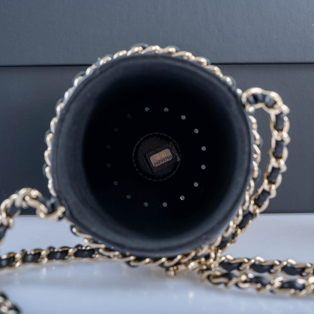 CHANEL Lambskin Quilted CC Water Bottle Black & Gold