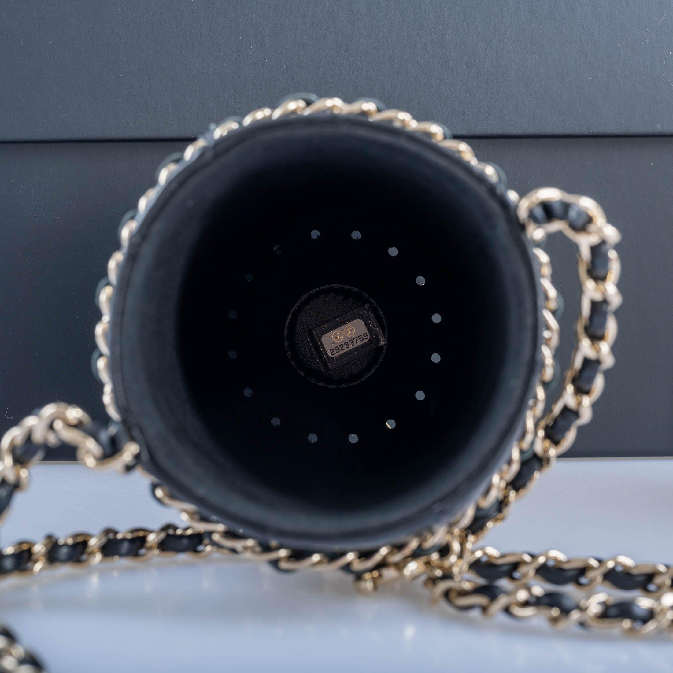 CHANEL Lambskin Quilted CC Water Bottle Black & Gold