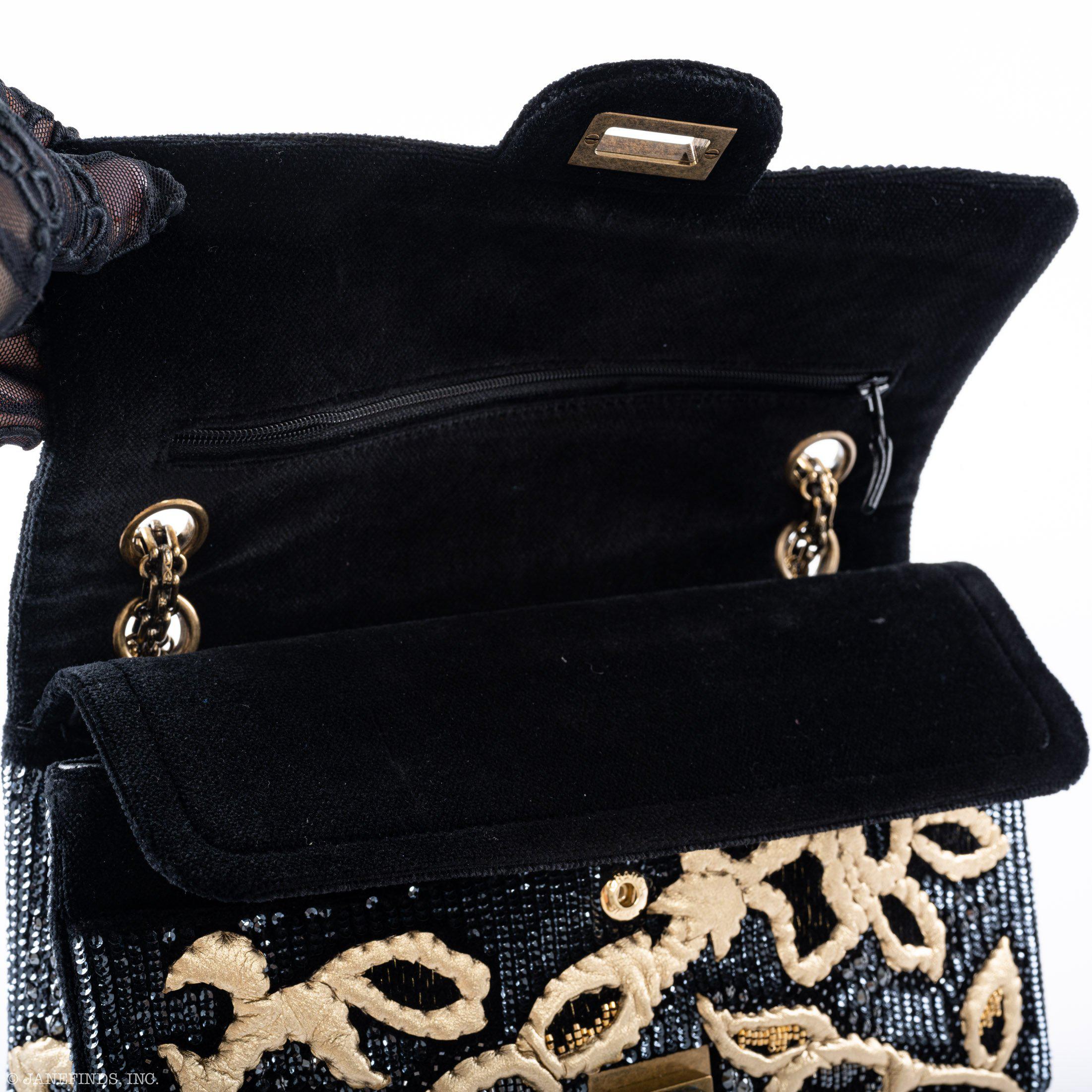 CHANEL Reissue 2.55 Flap Bag Black Velvet Gold Sequins Embroidered