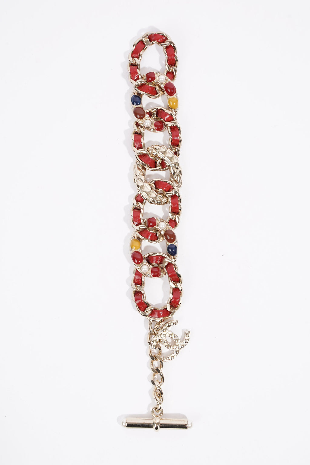 Chanel Interwoven Chain Link Bracelet Gold / Red Base Metal
