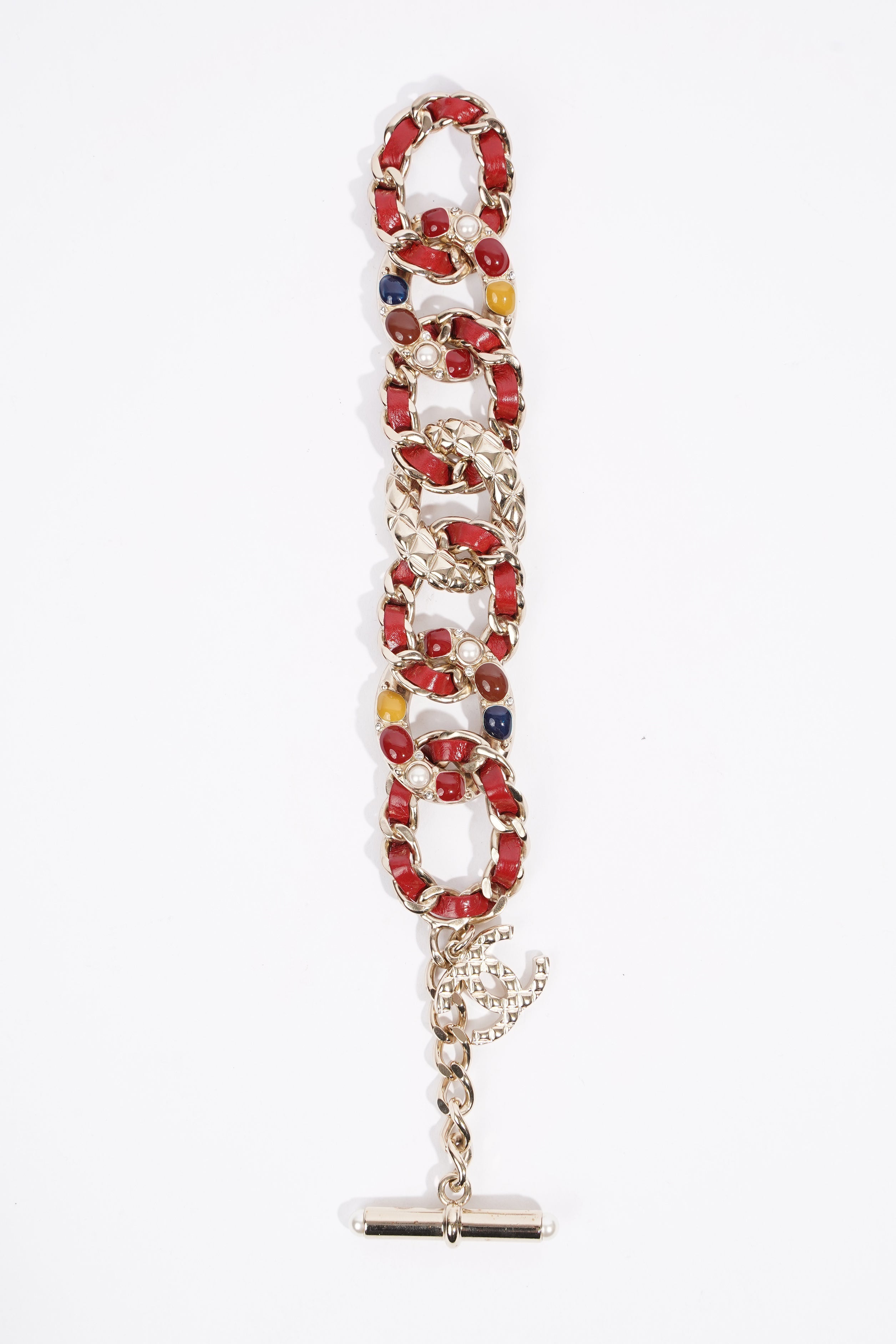 Chanel Interwoven Chain Link Bracelet Gold / Red Base Metal