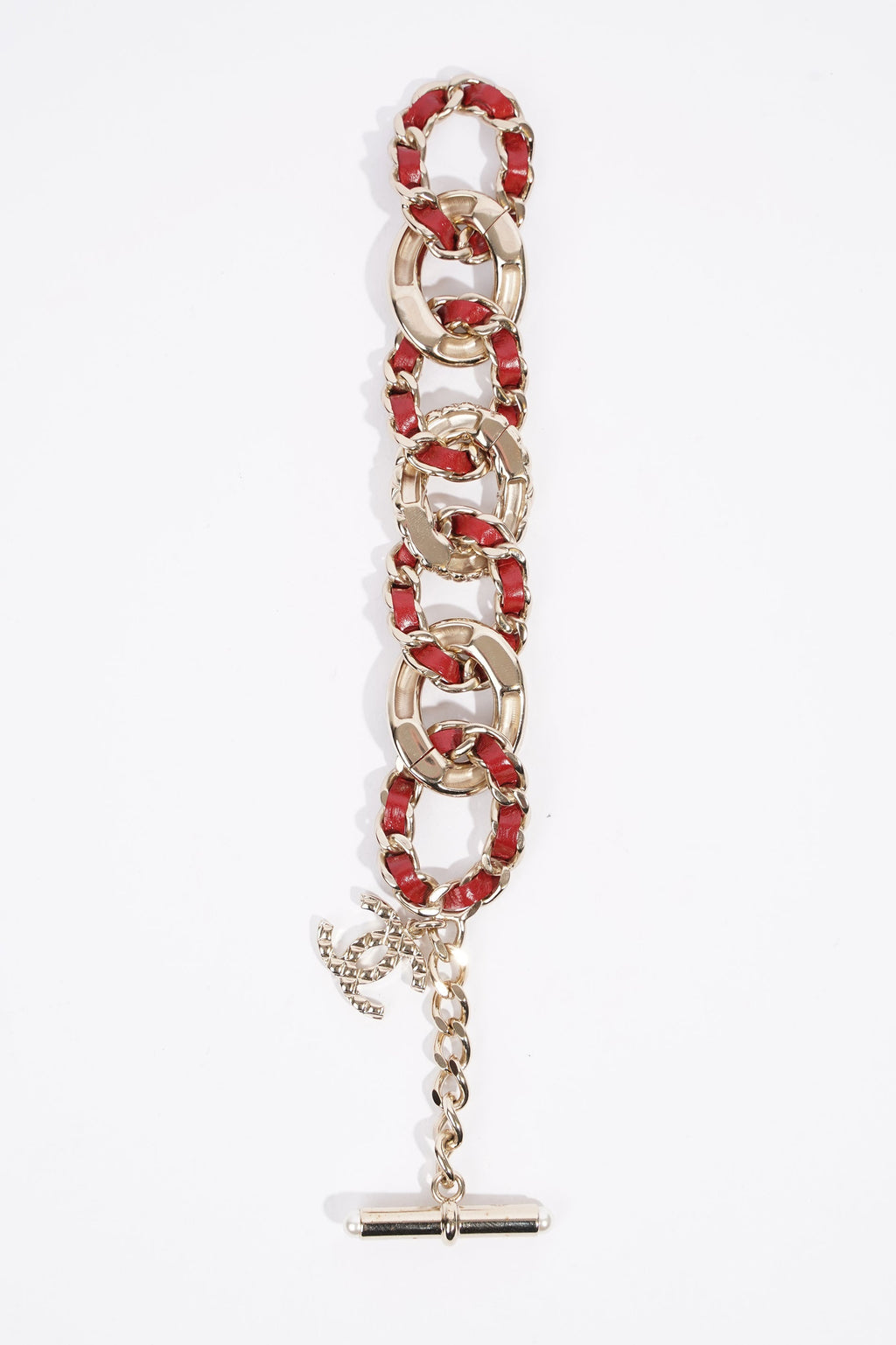 Chanel Interwoven Chain Link Bracelet Gold / Red Base Metal