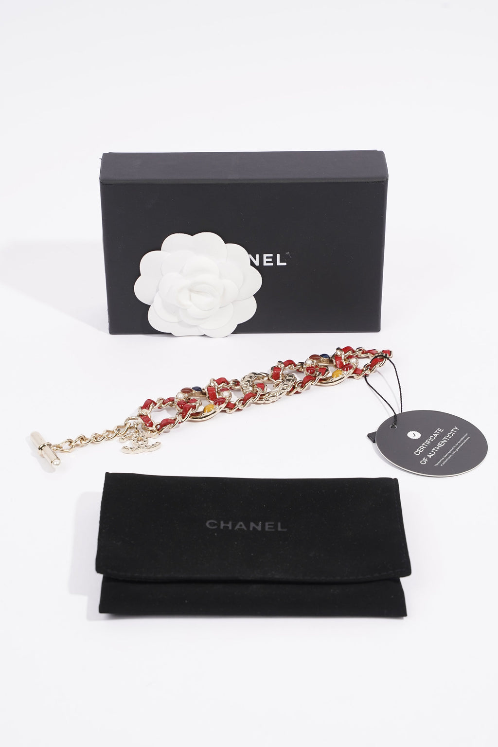 Chanel Interwoven Chain Link Bracelet Gold / Red Base Metal