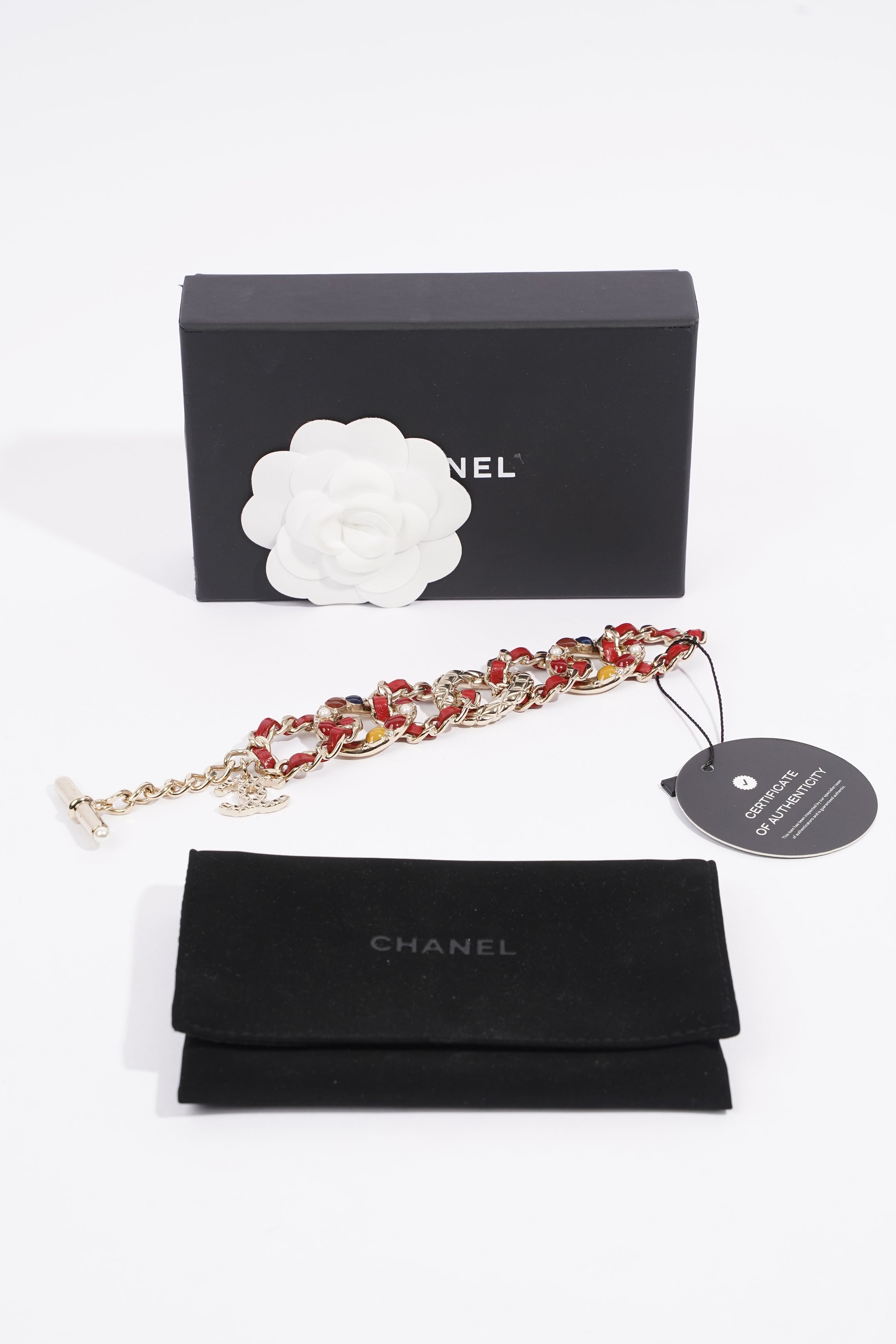 Chanel Interwoven Chain Link Bracelet Gold / Red Base Metal