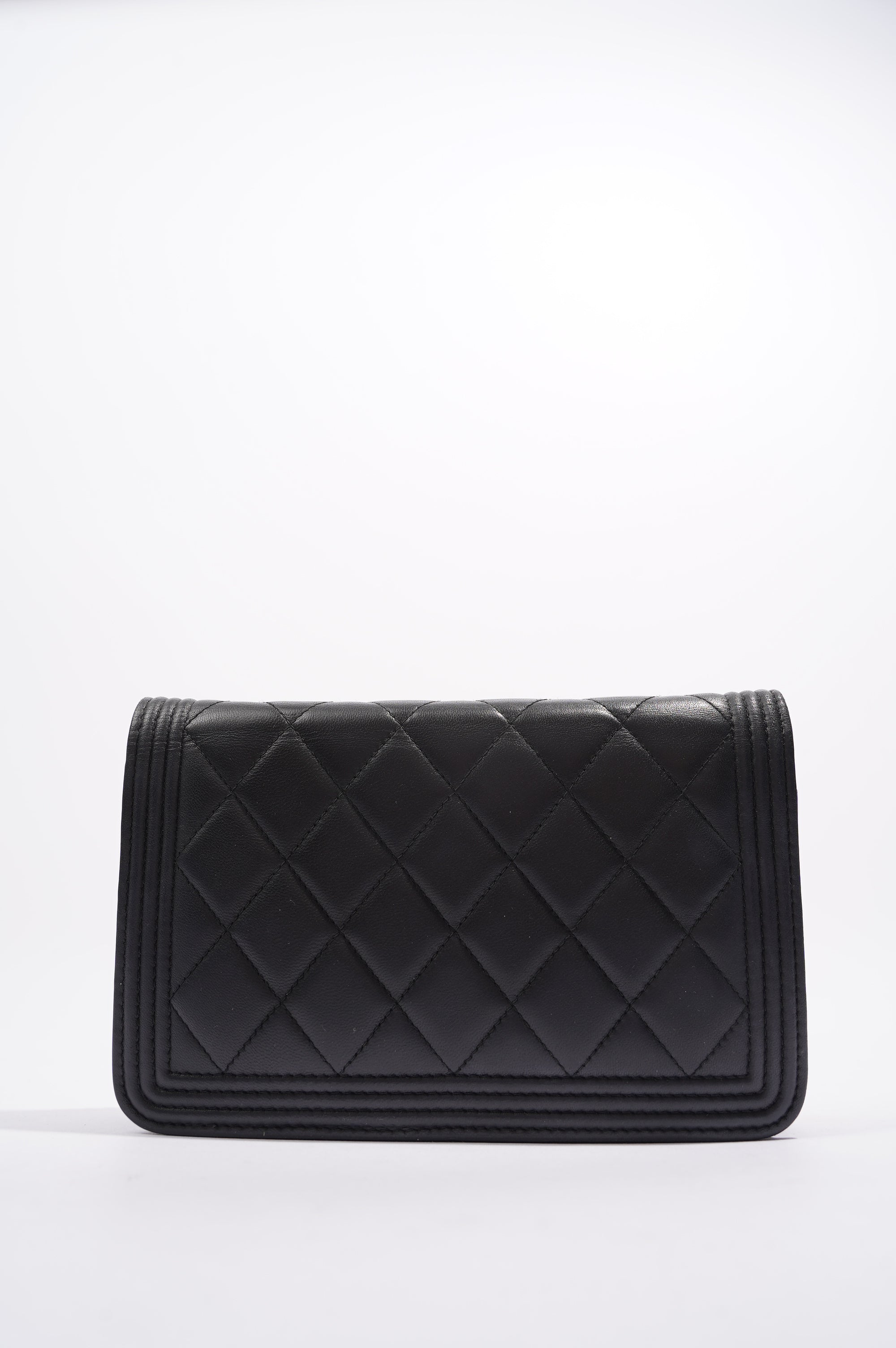 Chanel Boy Wallet On Chain Black Lambskin Leather One Size