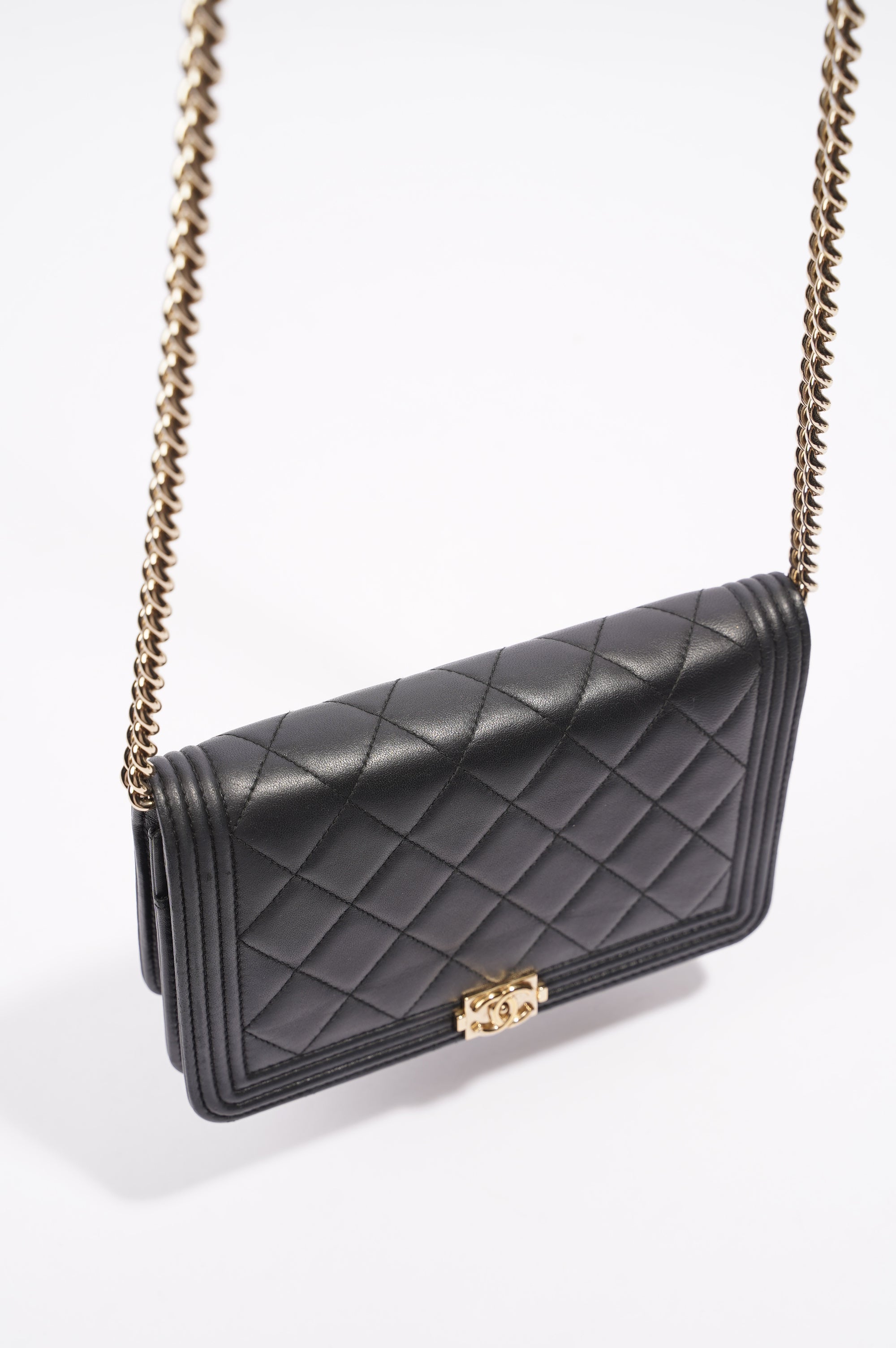 Chanel Boy Wallet On Chain Black Lambskin Leather One Size