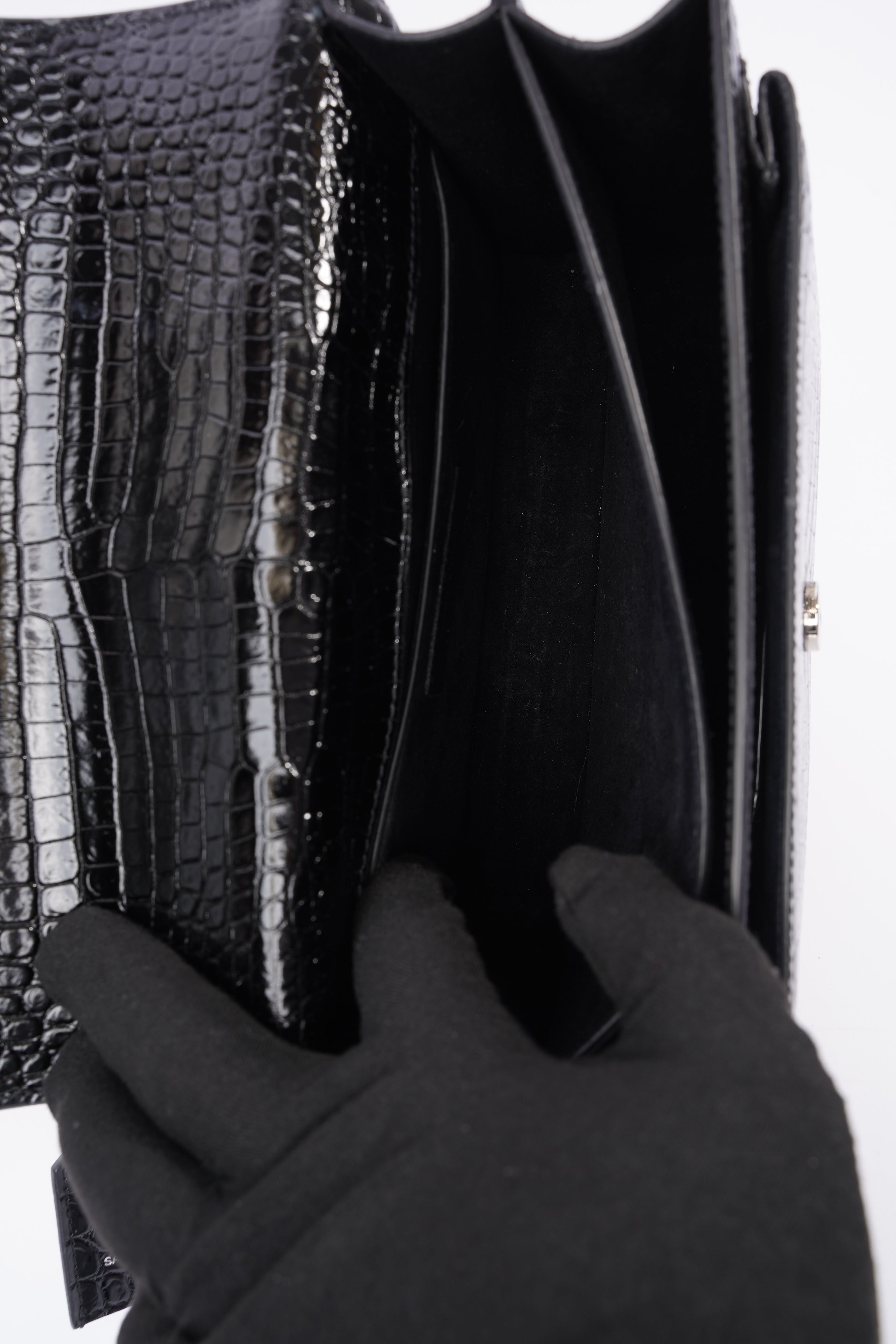 Saint Laurent Sunset Black Embossed Leather Medium