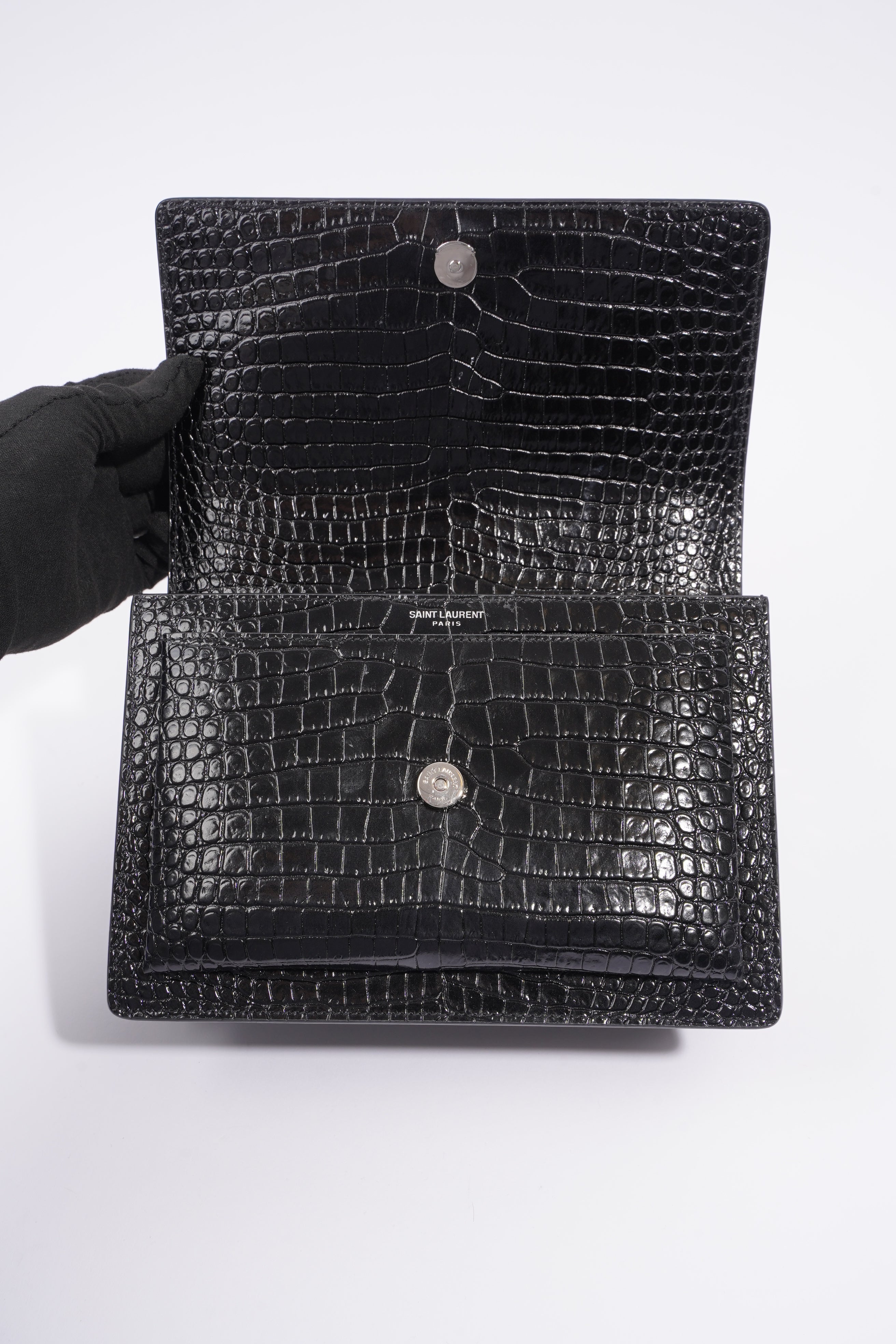 Saint Laurent Sunset Black Embossed Leather Medium