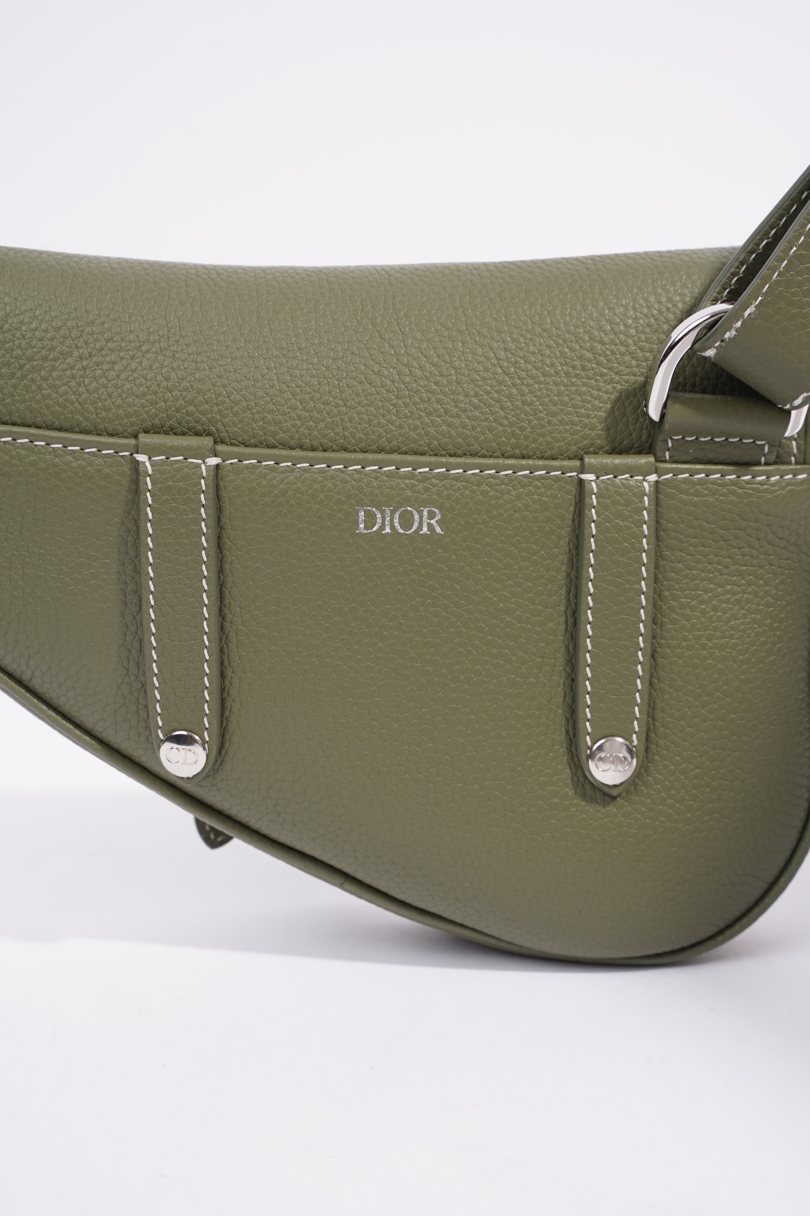 Christian Dior Saddle Bag Khaki Leather