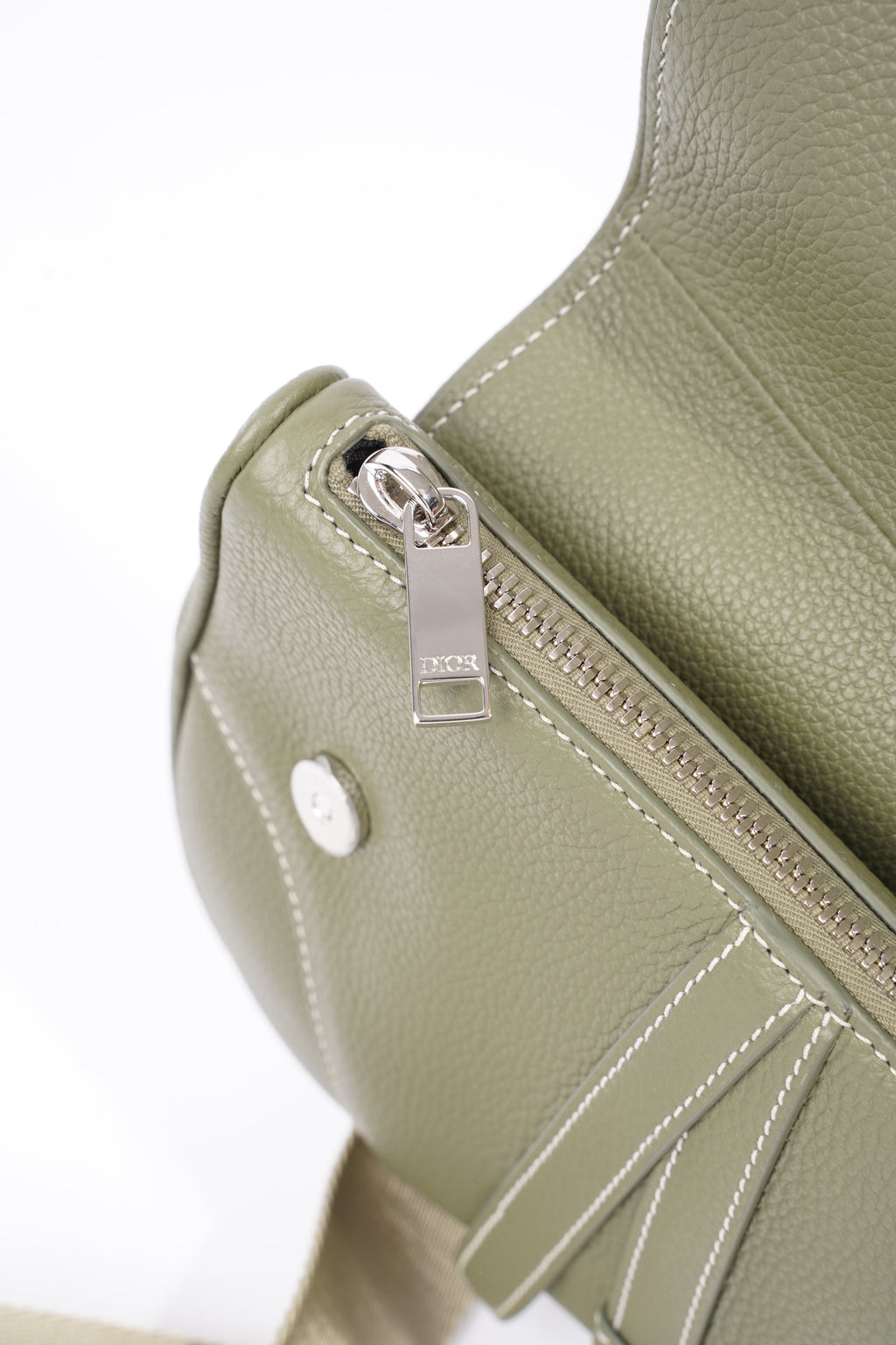 Christian Dior Saddle Bag Khaki Leather
