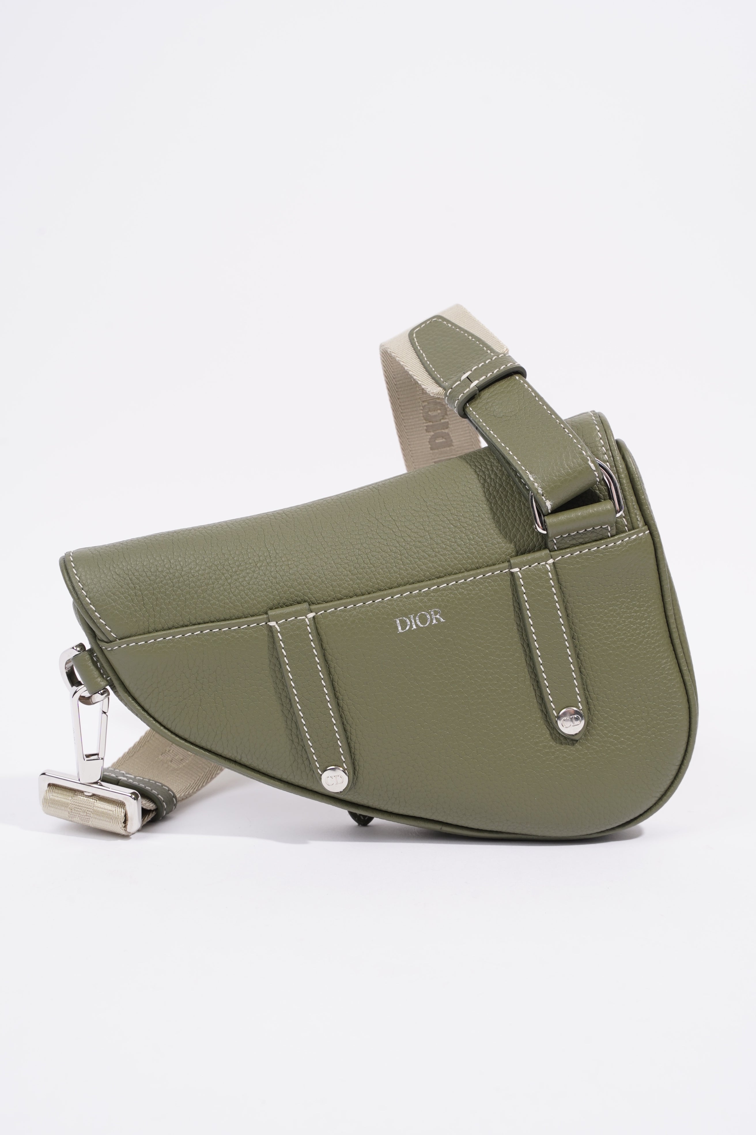 Christian Dior Saddle Bag Khaki Leather
