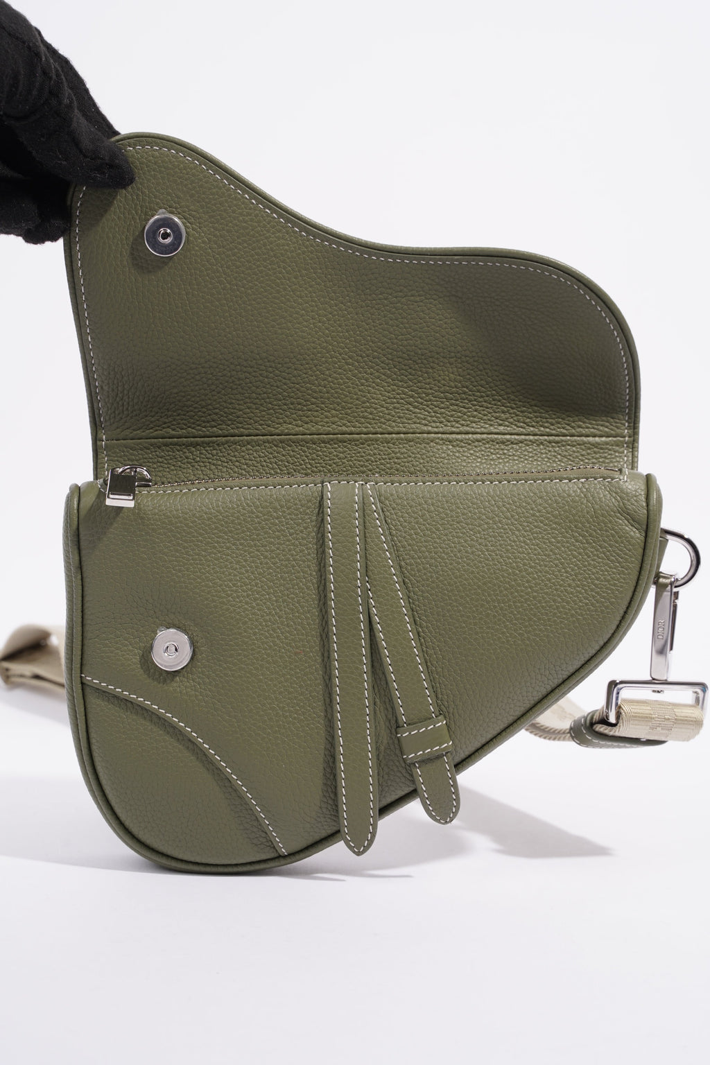 Christian Dior Saddle Bag Khaki Leather