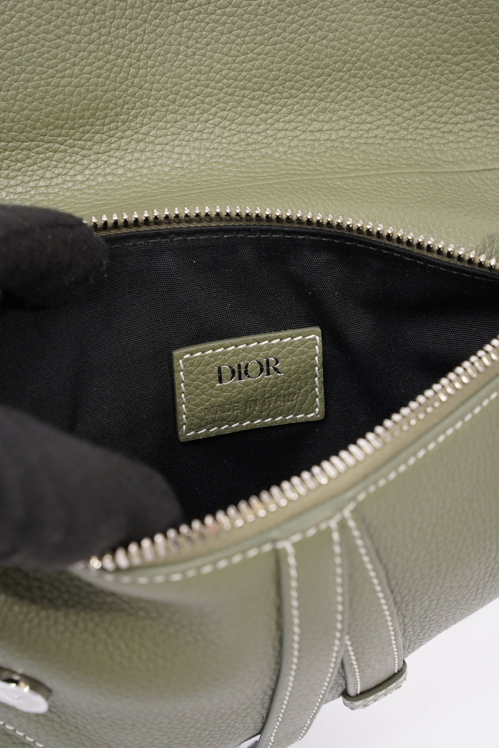 Christian Dior Saddle Bag Khaki Leather