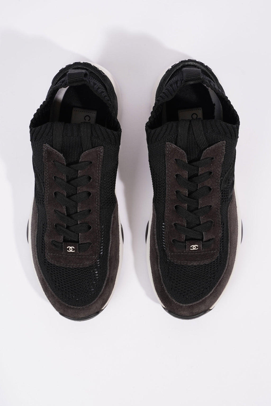 Chanel CC Logo Knit Sneaker Black / White Suede EU 37.5 UK 4.5