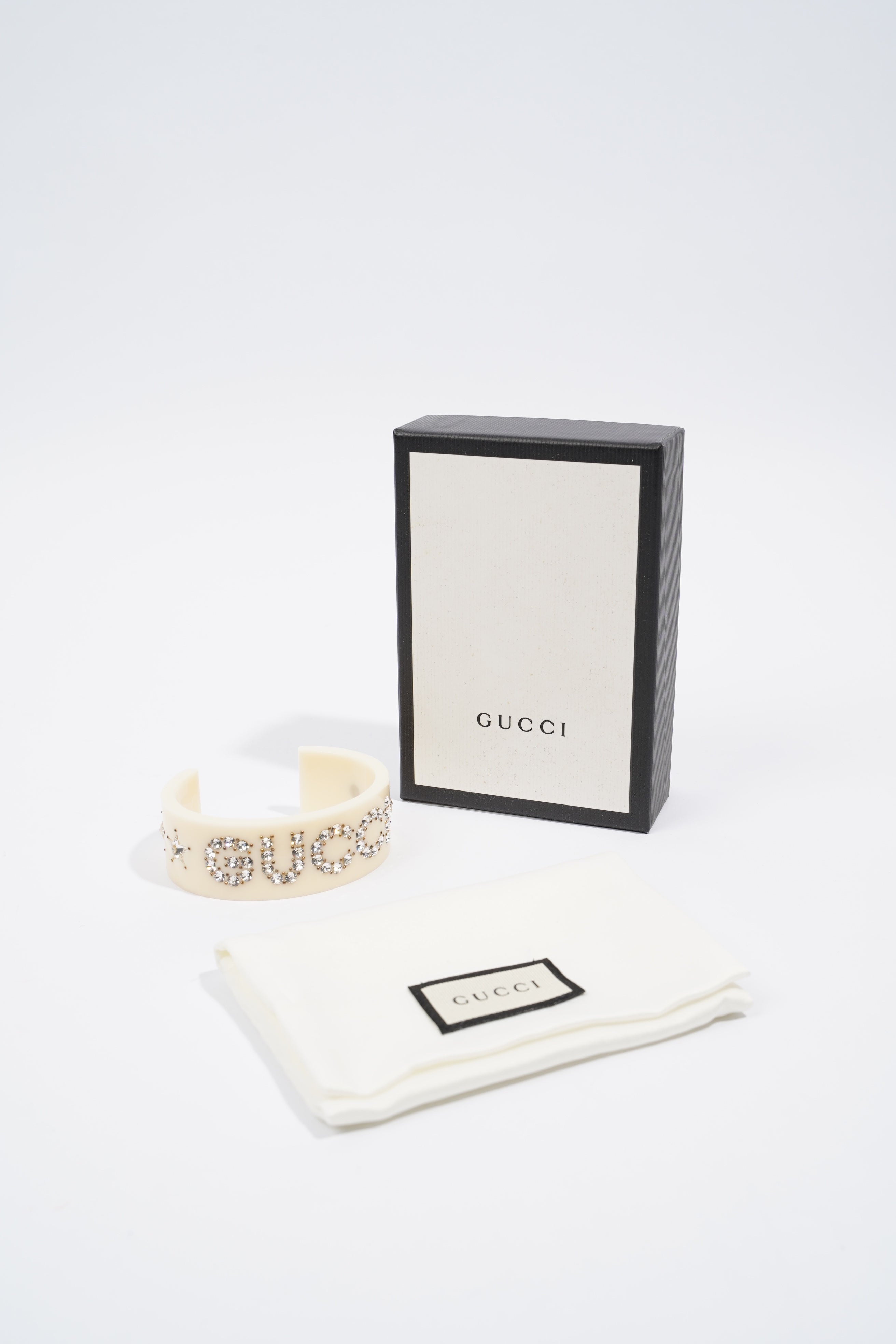 Gucci Crystal Cuff Cream / Silver Rhinestone Large