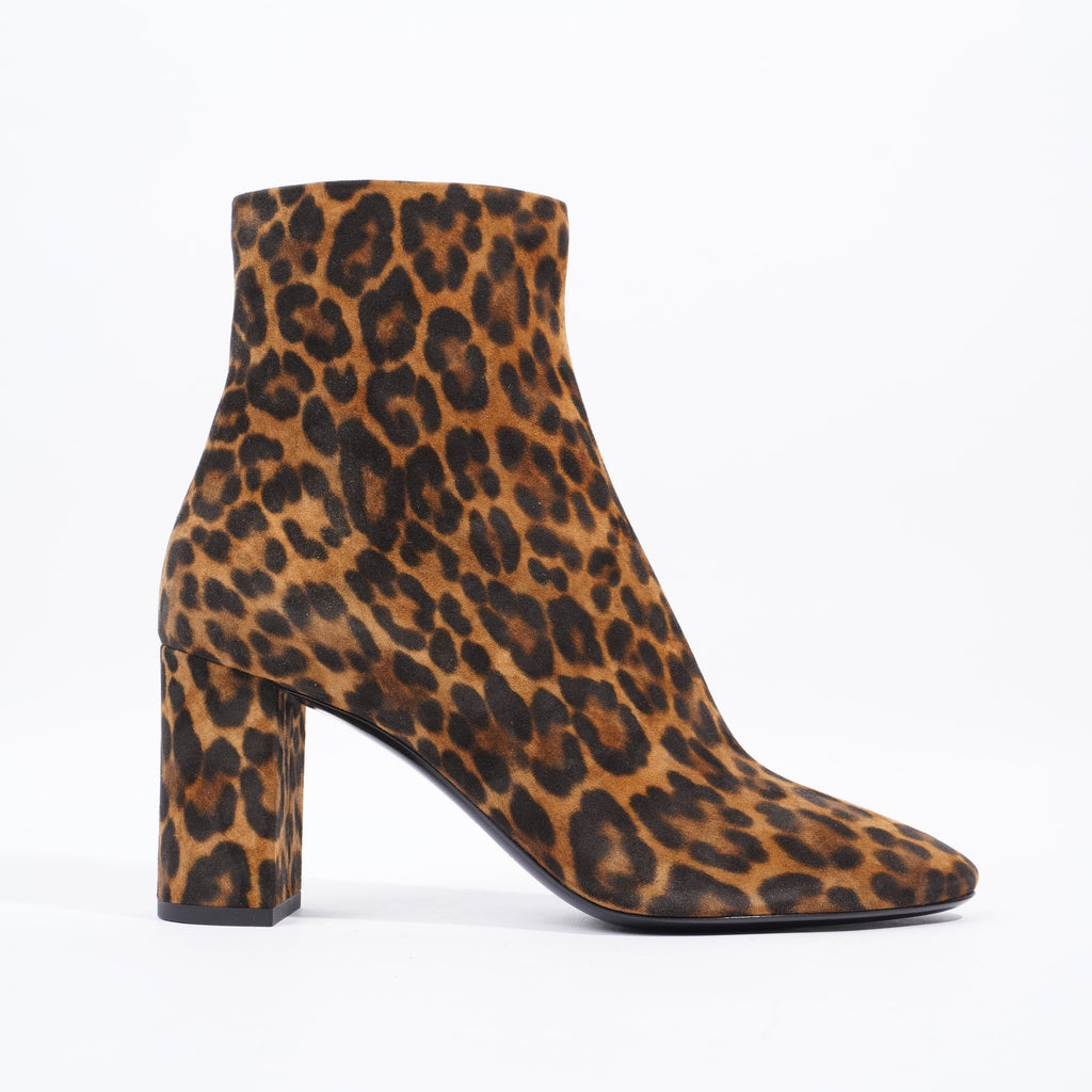 Saint Laurent Lou Ankle Boots 75 Leopard Print Suede EU 39 UK 6