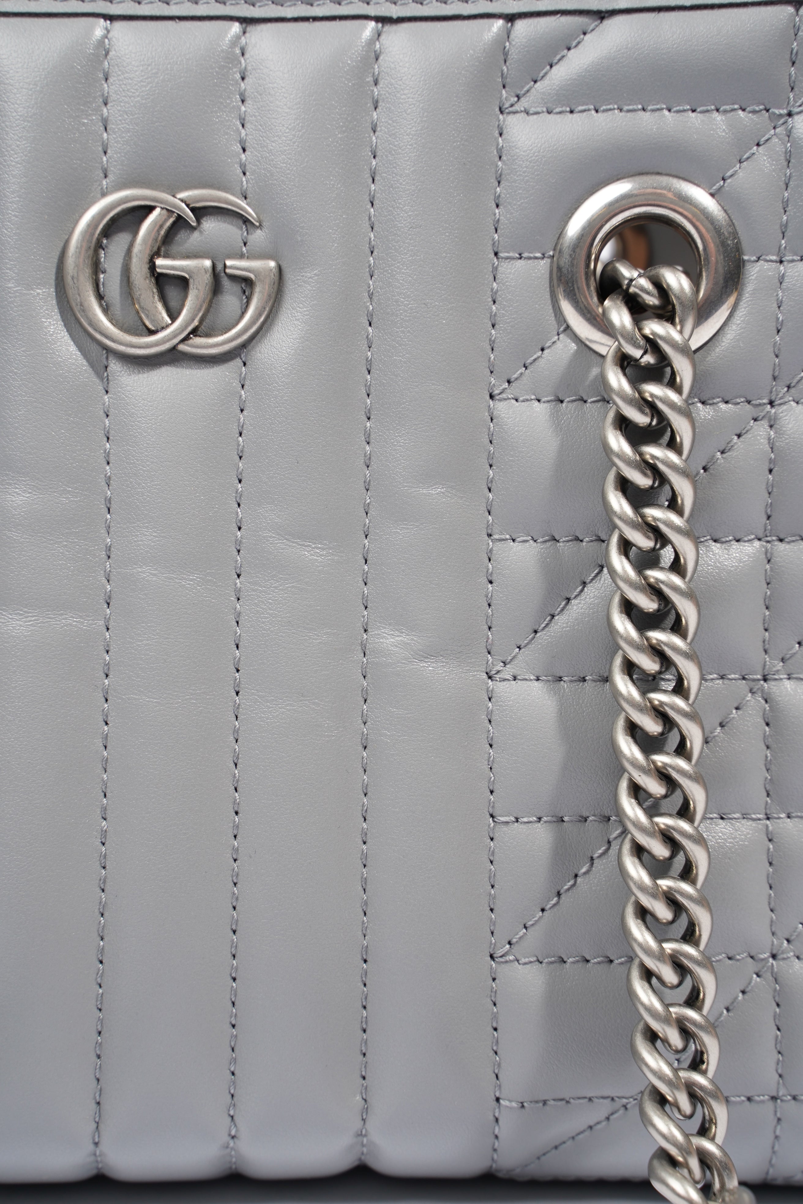 Gucci GG Marmont Tote Bag Grey Leather Small