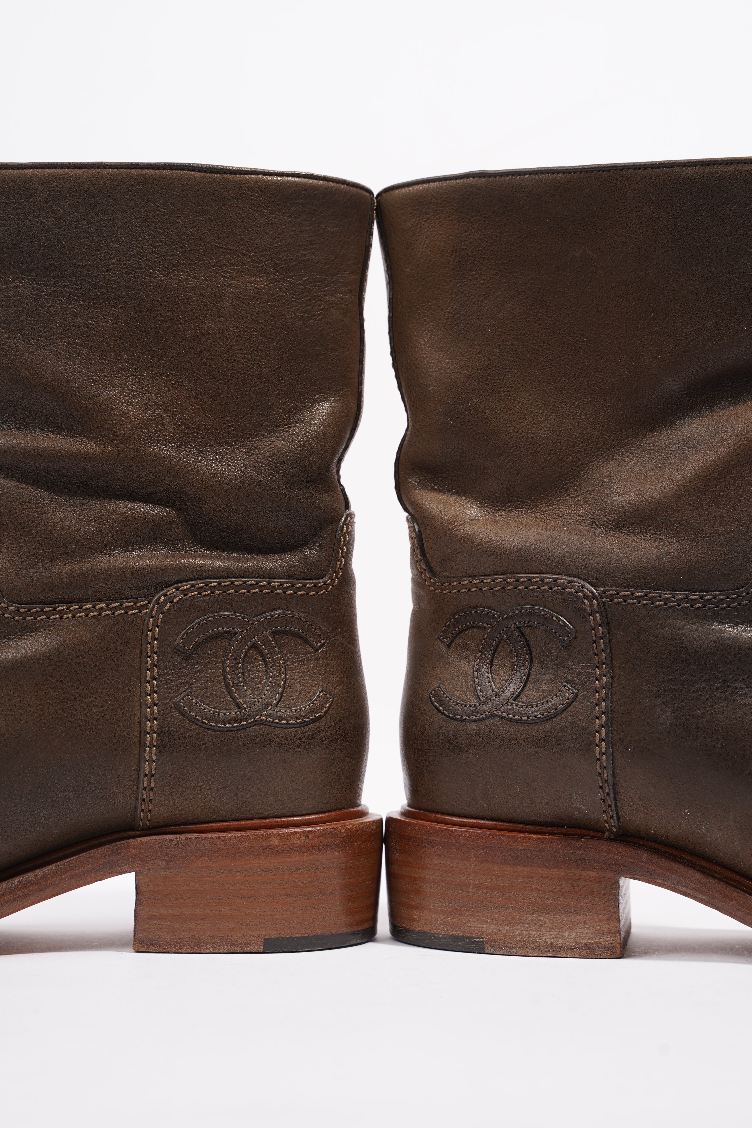 Chanel Boots Brown Calfskin Leather EU 38 UK 5