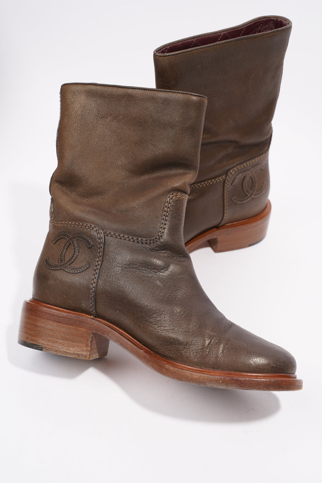 Chanel Boots Brown Calfskin Leather EU 38 UK 5