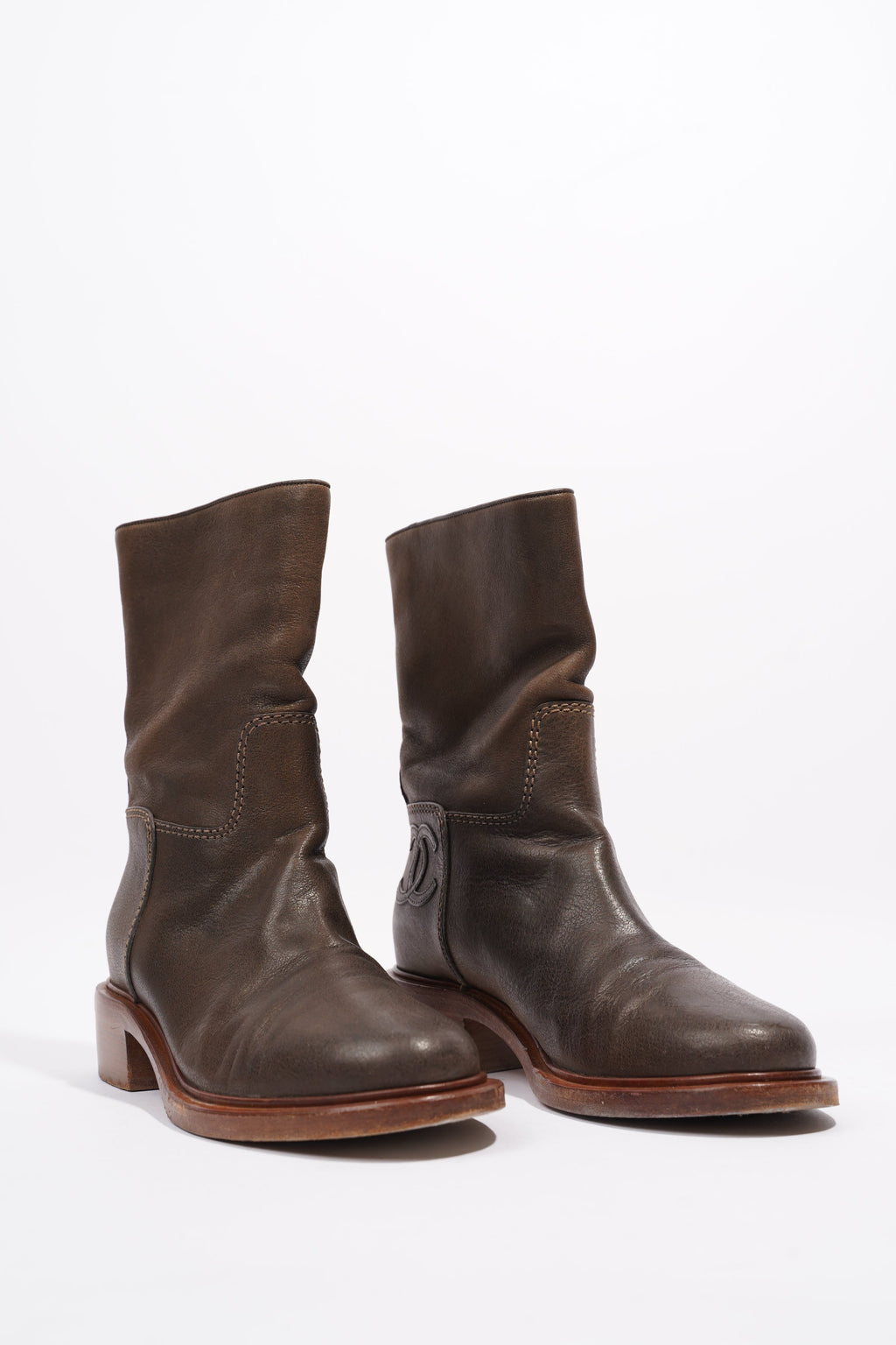 Chanel Boots Brown Calfskin Leather EU 38 UK 5