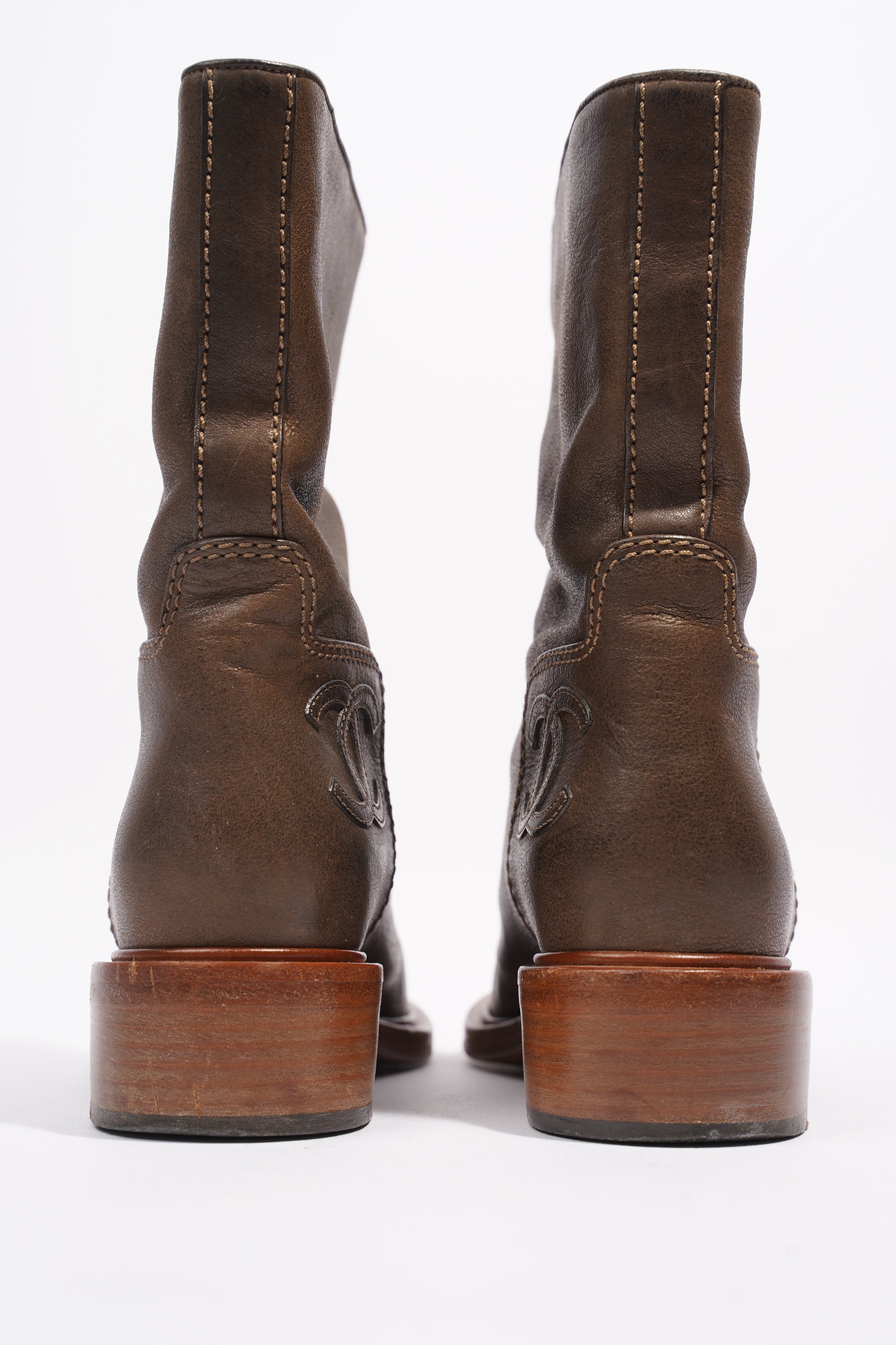Chanel Boots Brown Calfskin Leather EU 38 UK 5