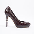 Gucci Bamboo Heel Pump Purple Embossed Leather EU 37 UK 4