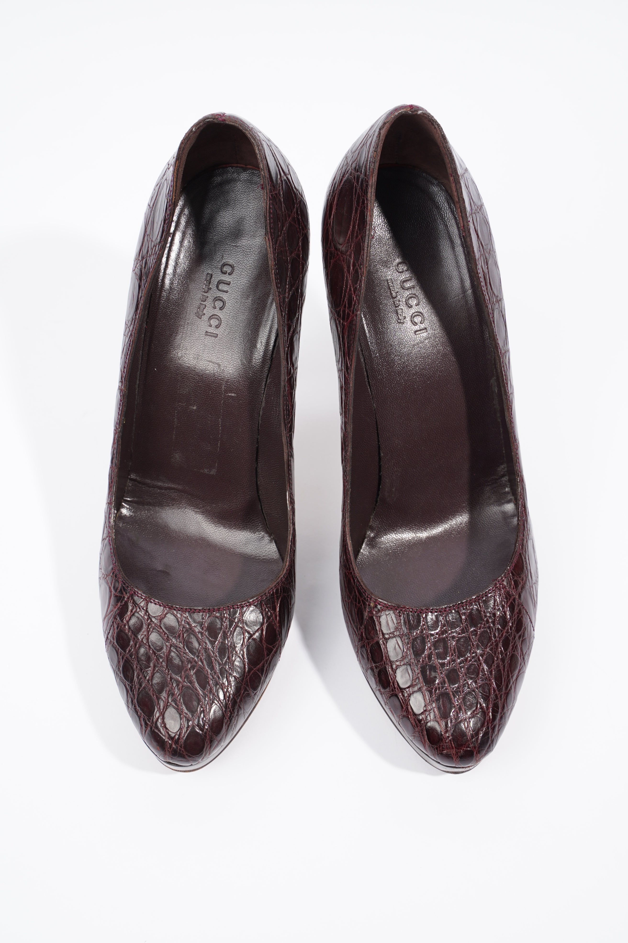 Gucci Bamboo Heel Pump Purple Embossed Leather EU 37 UK 4