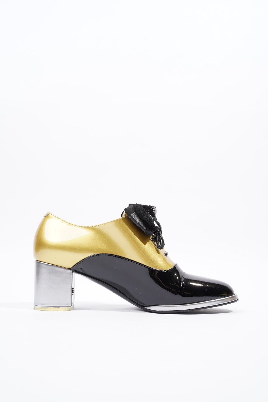 Chanel Oxford Pumps Gold / Black Patent Leather EU 38.5 UK 5.5
