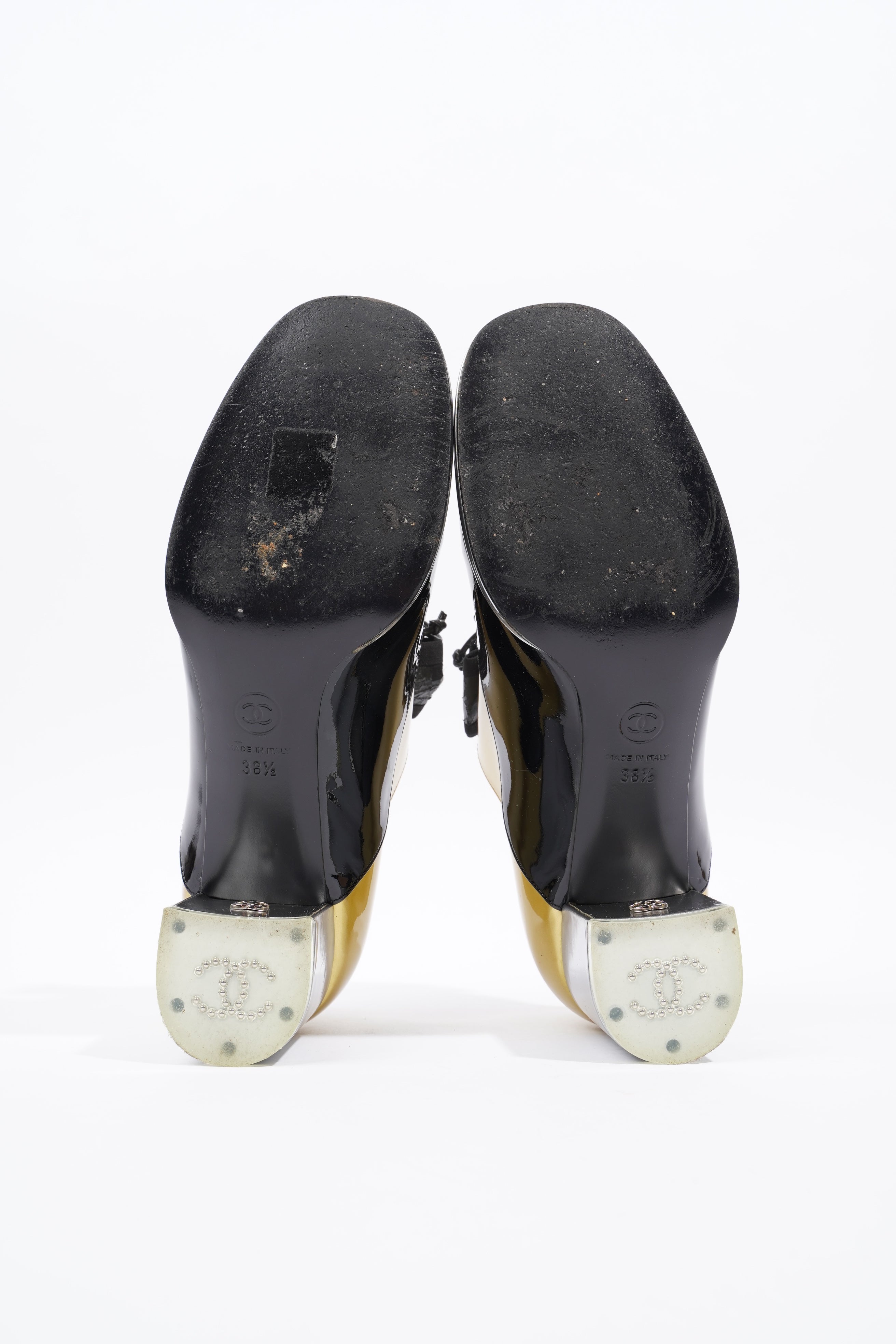 Chanel Oxford Pumps Gold / Black Patent Leather EU 38.5 UK 5.5