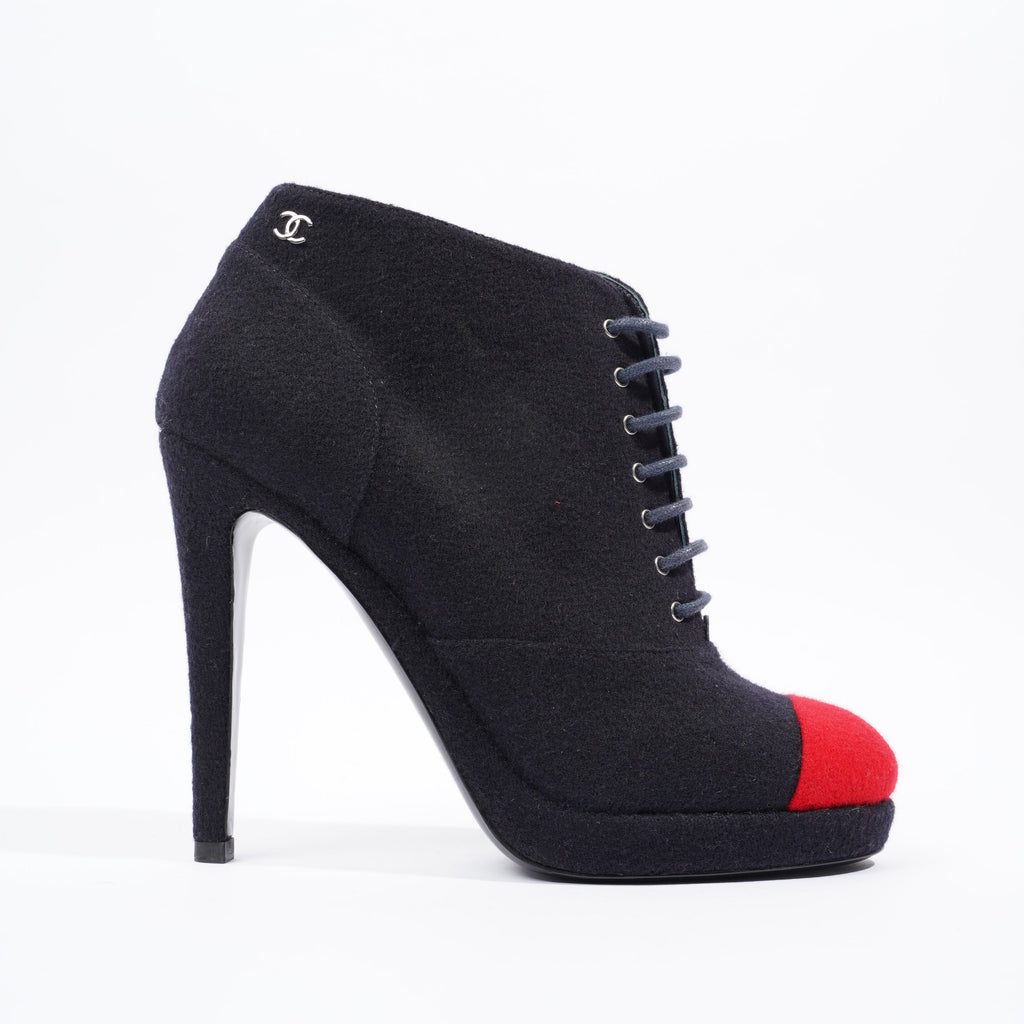 Chanel Short Boots Navy / Red Fabric EU 38 UK 5