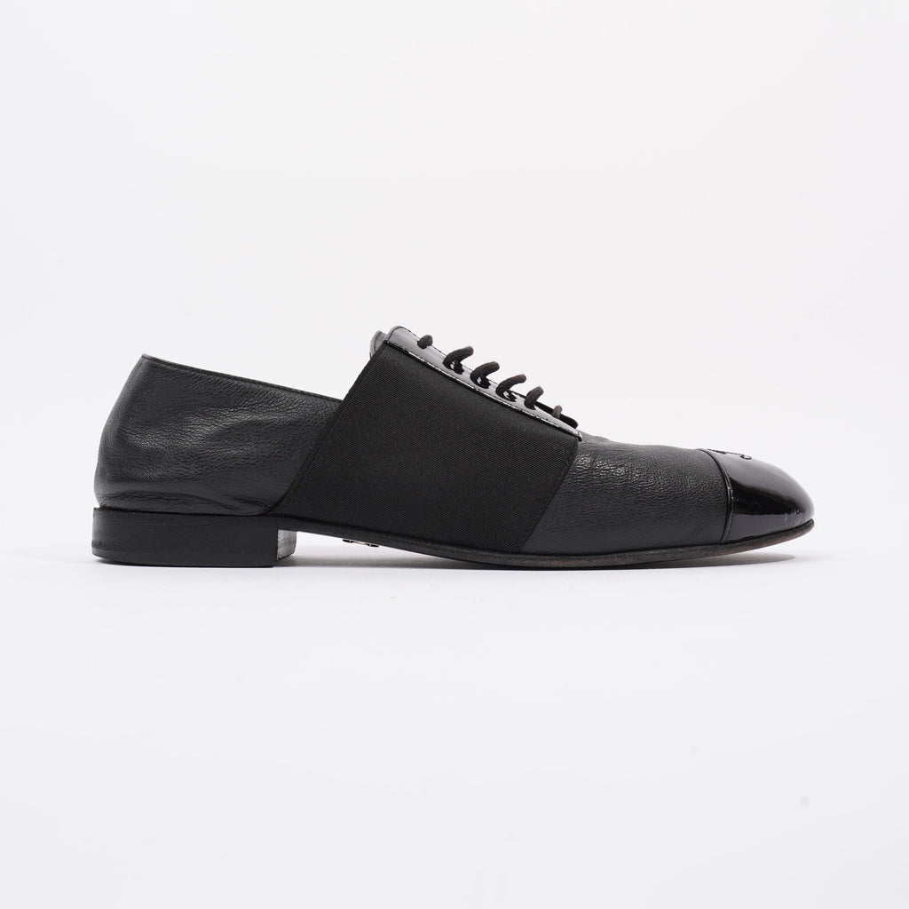 Chanel Patent Toe Cap Lace Up Shoes Black Leather EU 41.5 UK 8.5