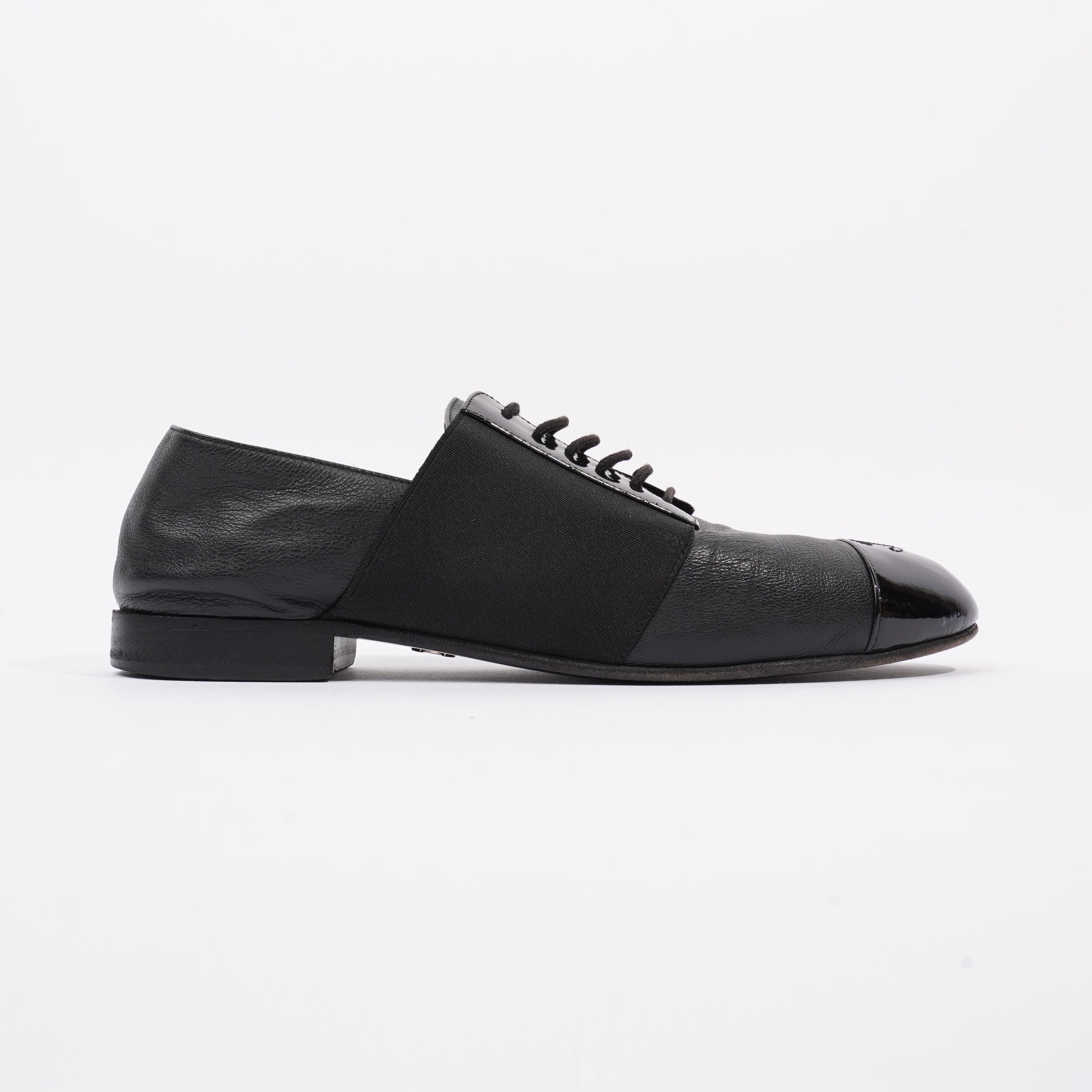 Chanel Patent Toe Cap Lace Up Shoes Black Leather EU 41.5 UK 8.5