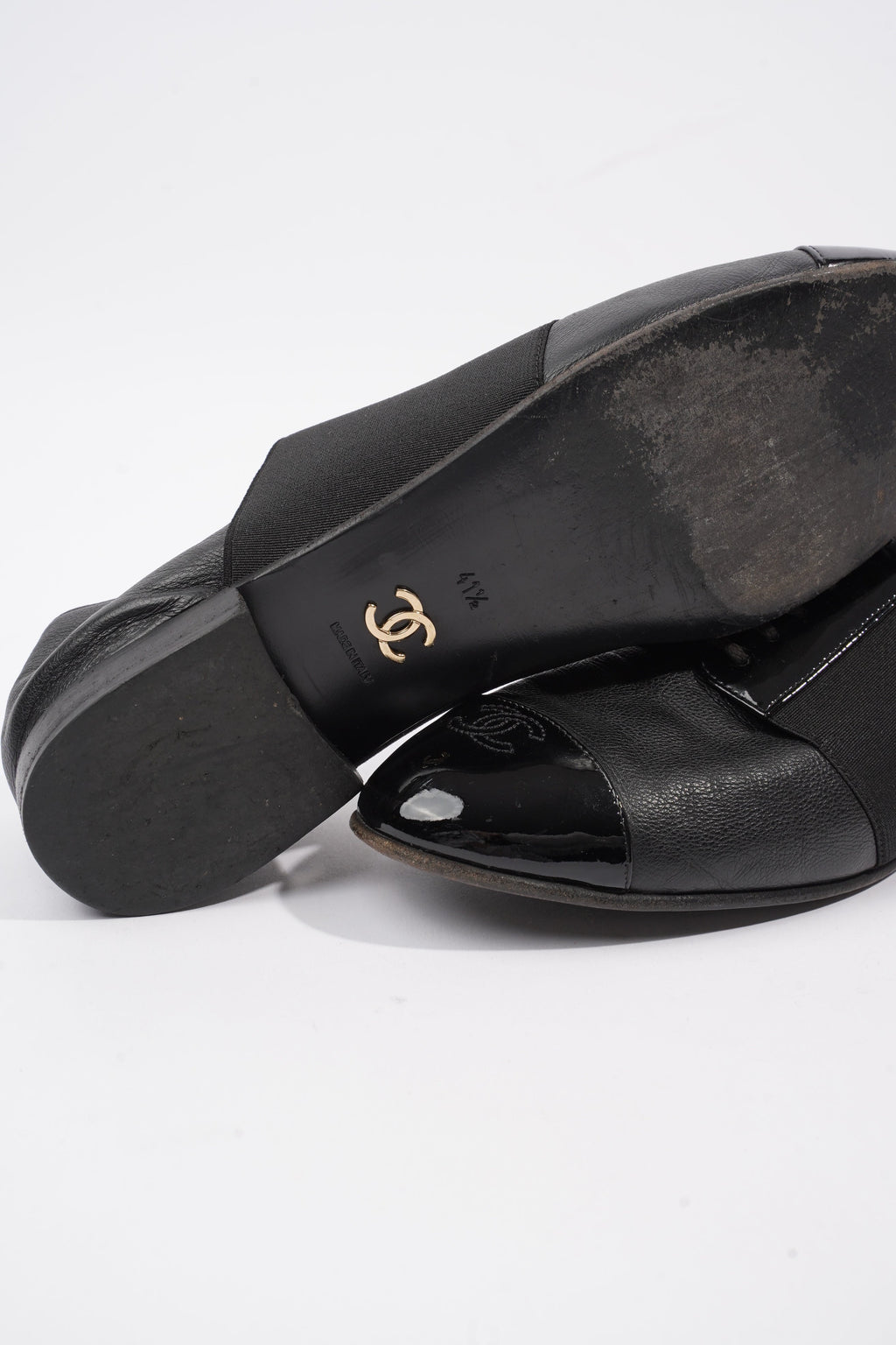 Chanel Patent Toe Cap Lace Up Shoes Black Leather EU 41.5 UK 8.5