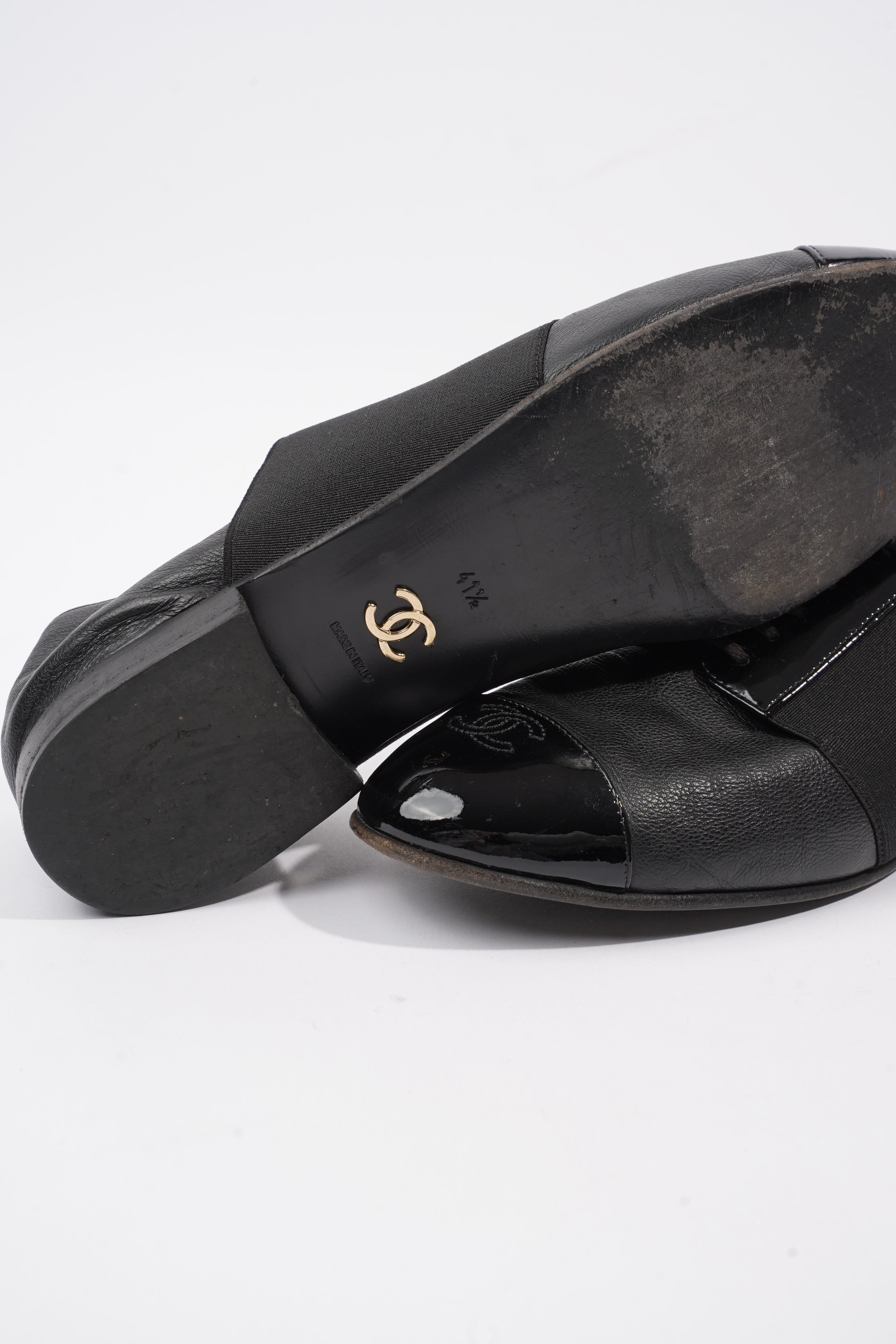 Chanel Patent Toe Cap Lace Up Shoes Black Leather EU 41.5 UK 8.5