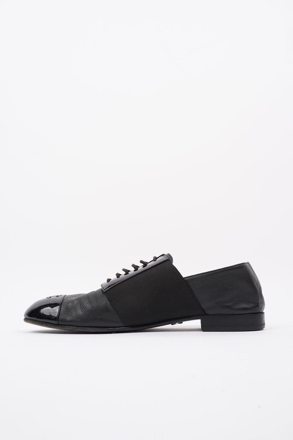 Chanel Patent Toe Cap Lace Up Shoes Black Leather EU 41.5 UK 8.5