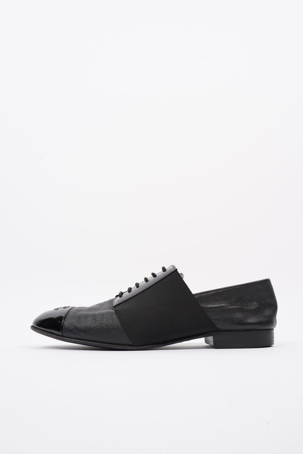 Chanel Patent Toe Cap Lace Up Shoes Black Leather EU 41.5 UK 8.5