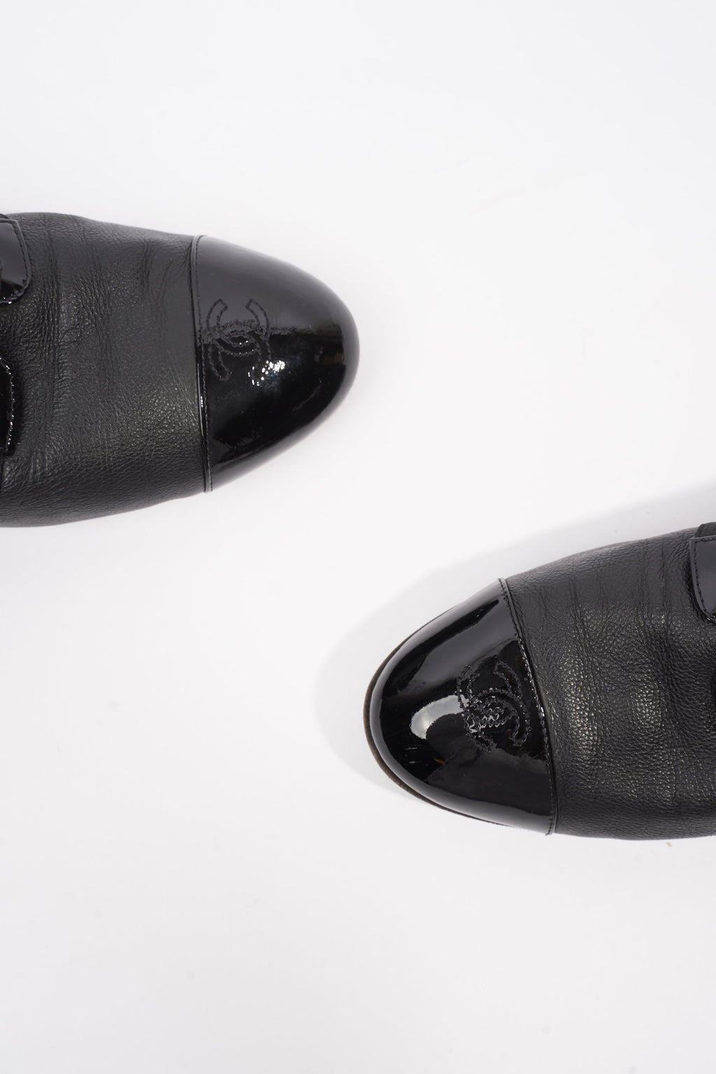 Chanel Patent Toe Cap Lace Up Shoes Black Leather EU 41.5 UK 8.5