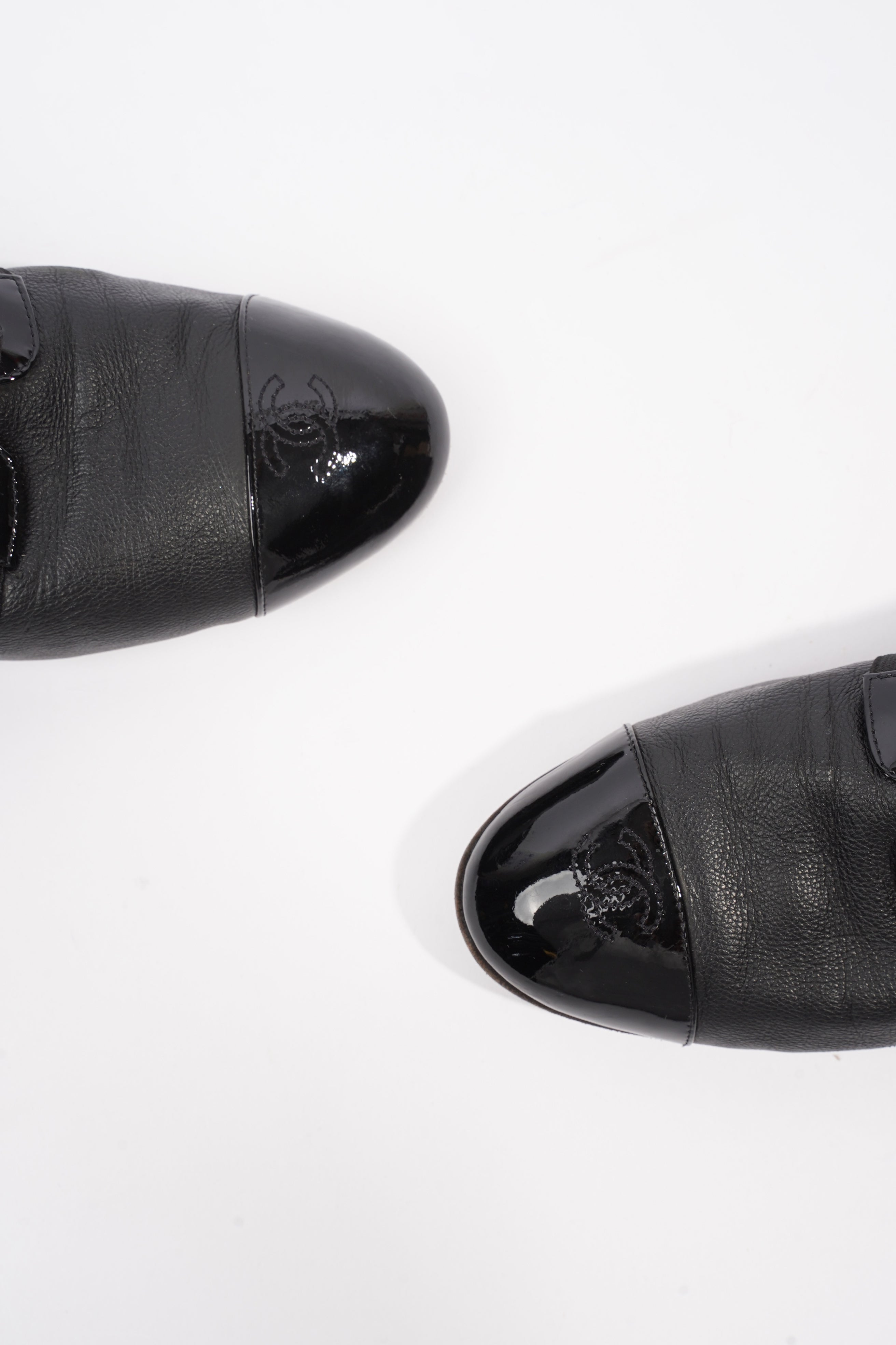 Chanel Patent Toe Cap Lace Up Shoes Black Leather EU 41.5 UK 8.5