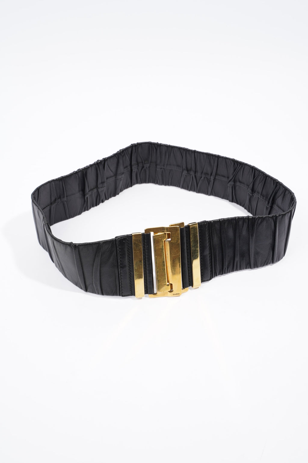 Gucci Pleat Belt Black Leather 80cm 32"