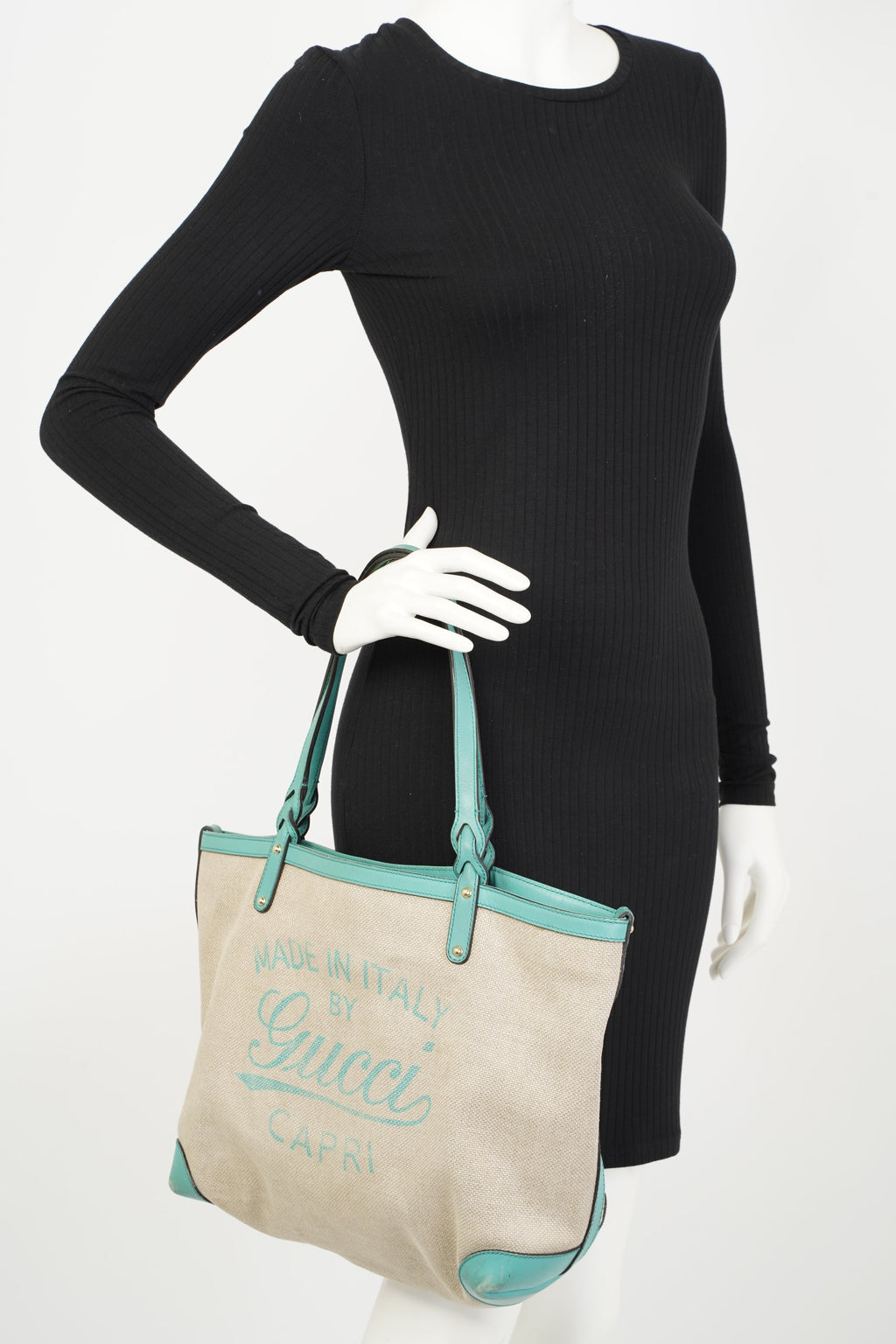 Gucci Capri Tote Bag Beige / Turquoise Canvas