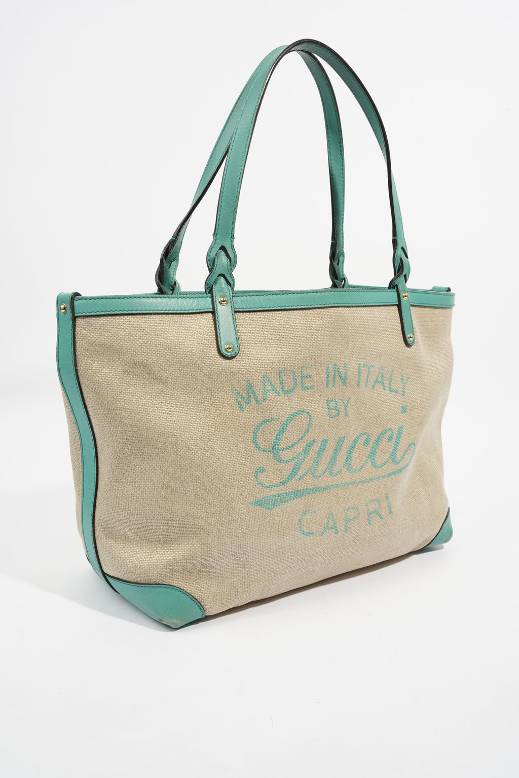 Gucci Capri Tote Bag Beige / Turquoise Canvas
