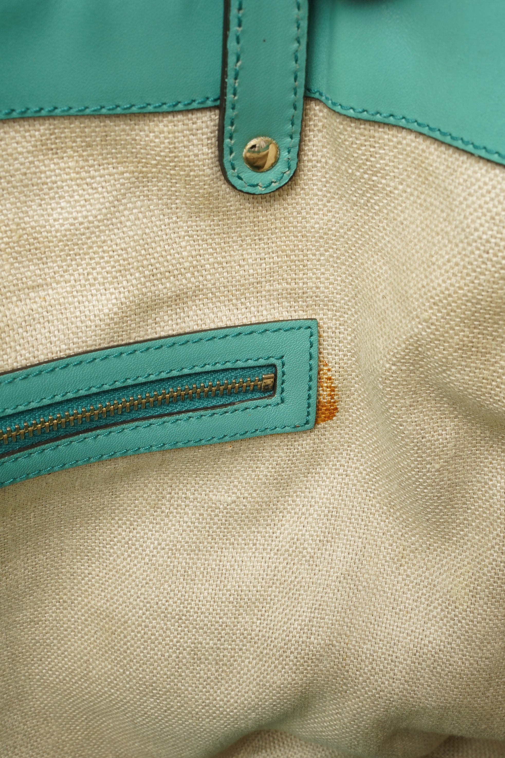 Gucci Capri Tote Bag Beige / Turquoise Canvas