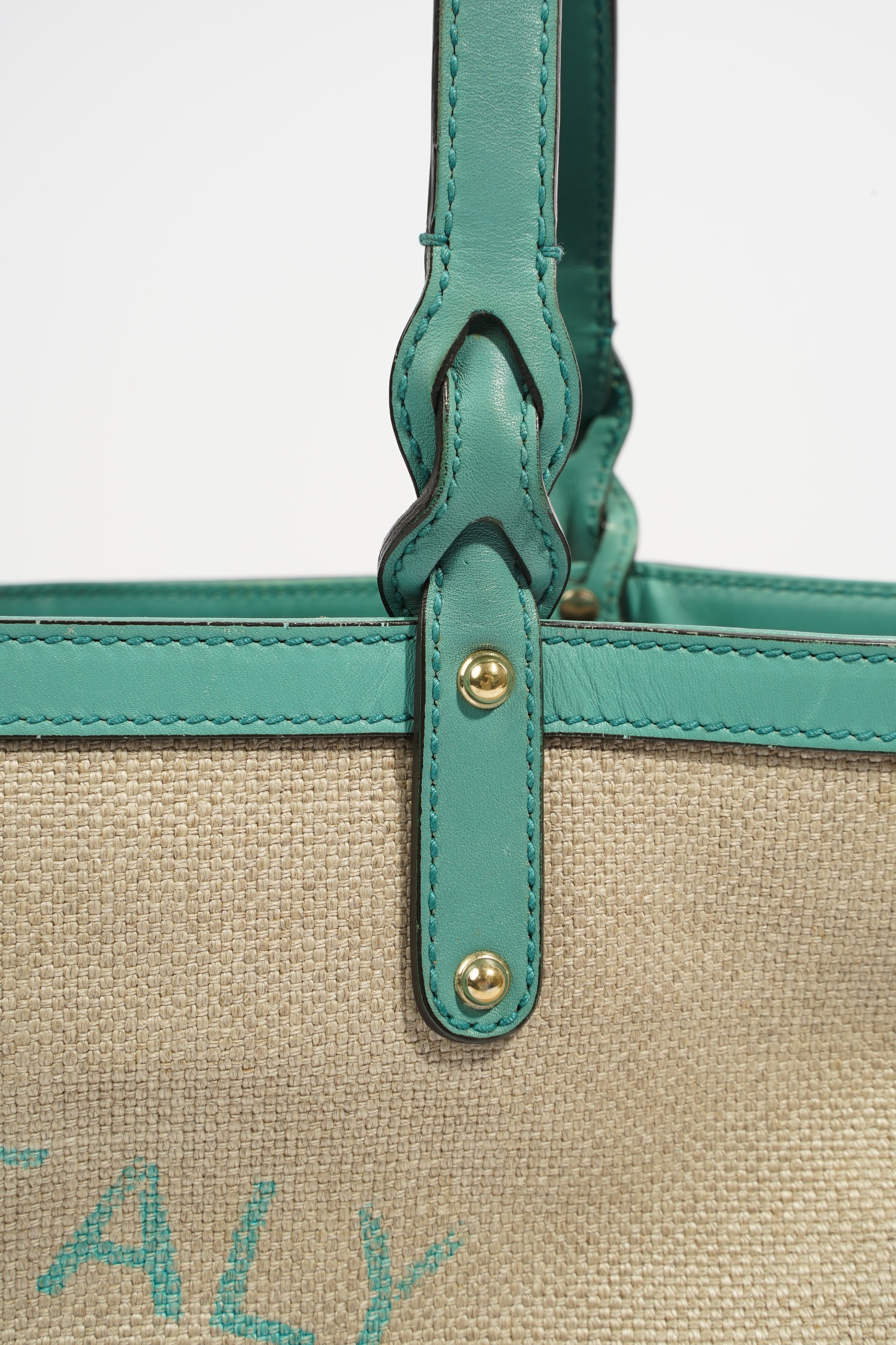 Gucci Capri Tote Bag Beige / Turquoise Canvas