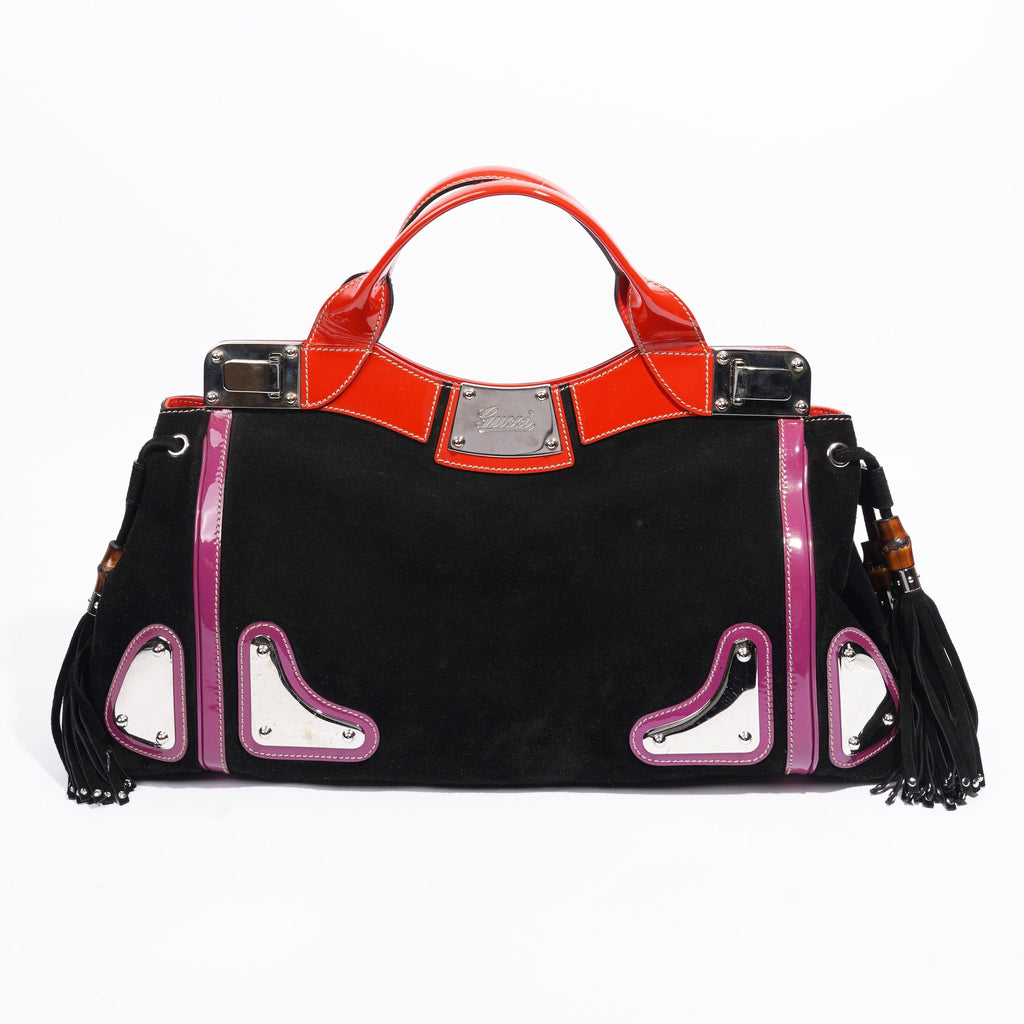 Gucci Race Tote Black / Purple / Red Suede Medium